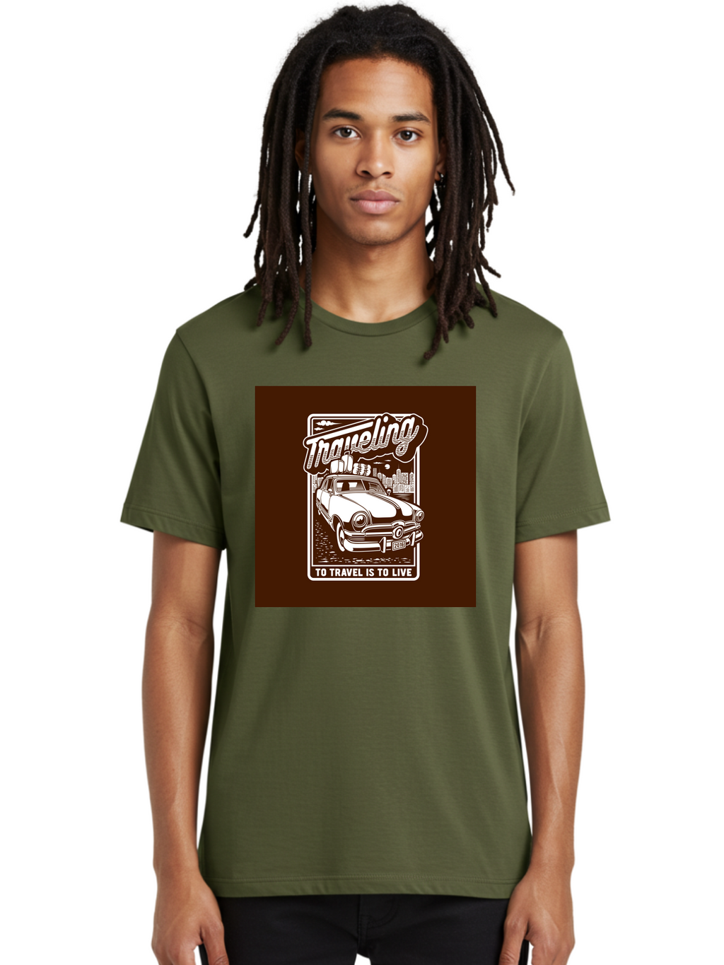Traveling Men'S Graphic Tee, 100% Cotton, Comfortable Casual Summer Wear, Machine Washable, Vintage Car, Travel, Adventure, Classic Automobile, Cityscape, Road Trip, Exploration, Wanderlust, Traveling, To Travel Is To Live Aab490