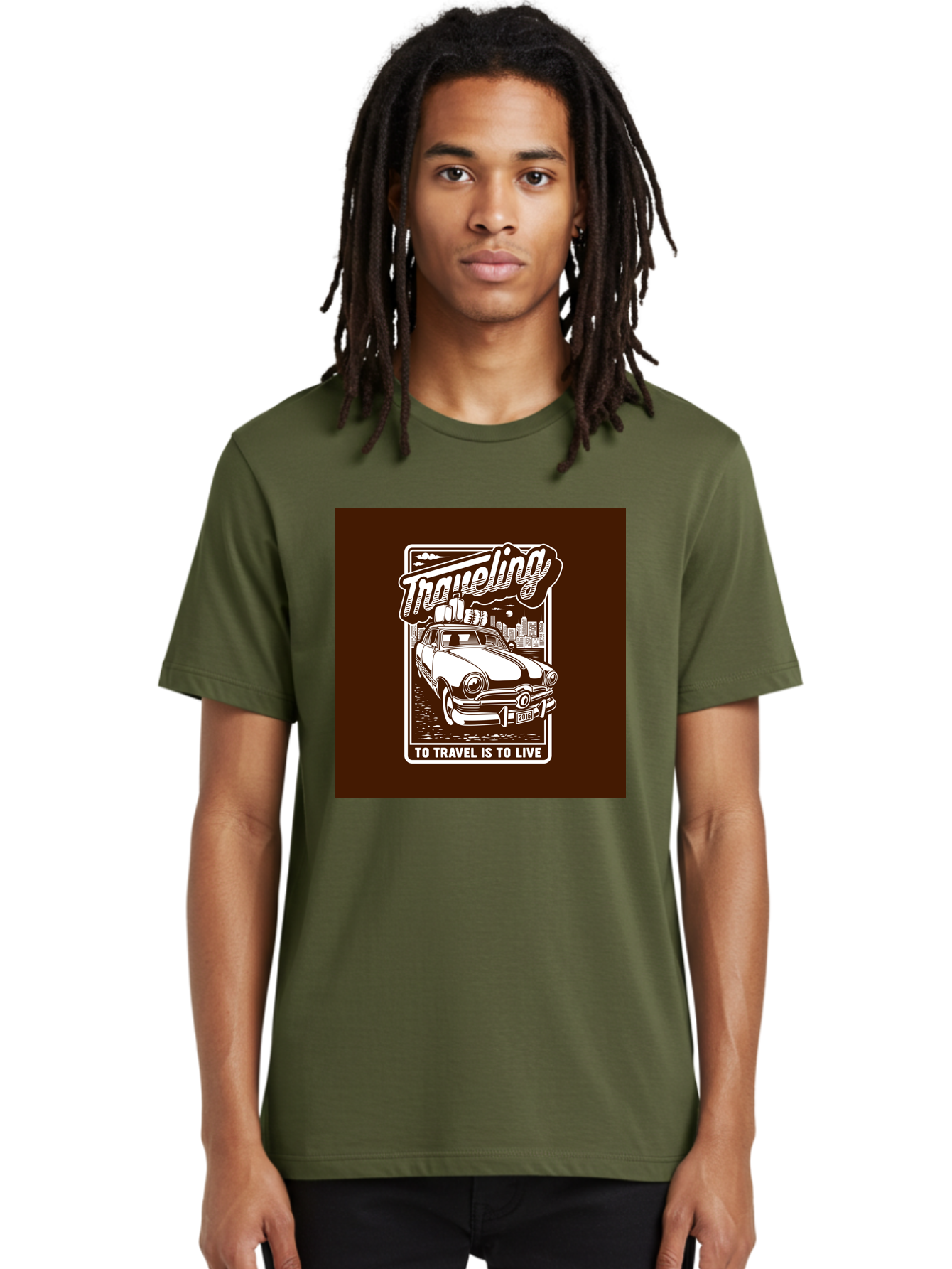 Traveling Men'S Graphic Tee, 100% Cotton, Comfortable Casual Summer Wear, Machine Washable, Vintage Car, Travel, Adventure, Classic Automobile, Cityscape, Road Trip, Exploration, Wanderlust, Traveling, To Travel Is To Live Aab490