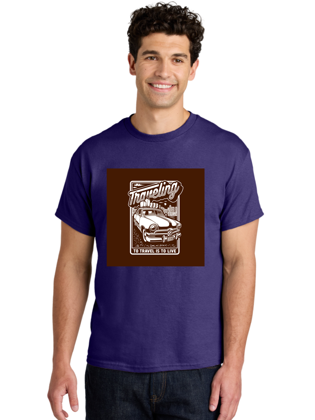 Traveling Men'S Graphic Tee, 100% Cotton, Comfortable Casual Summer Wear, Machine Washable, Vintage Car, Travel, Adventure, Classic Automobile, Cityscape, Road Trip, Exploration, Wanderlust, Traveling, To Travel Is To Live Aab490