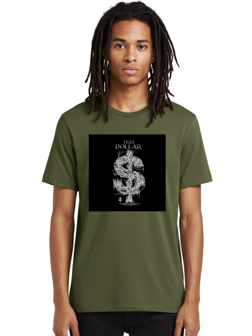Tree-Dollar Men'S Graphic Tee, 100% Cotton, Comfortable Casual Summer Wear, Machine Washable, Dollar Sign Made Of Tree Branches, Wooden Currency Symbol, Environmental Finance, Eco-Friendly Money, Twisted Tree Trunk, Drip Art, Aab491