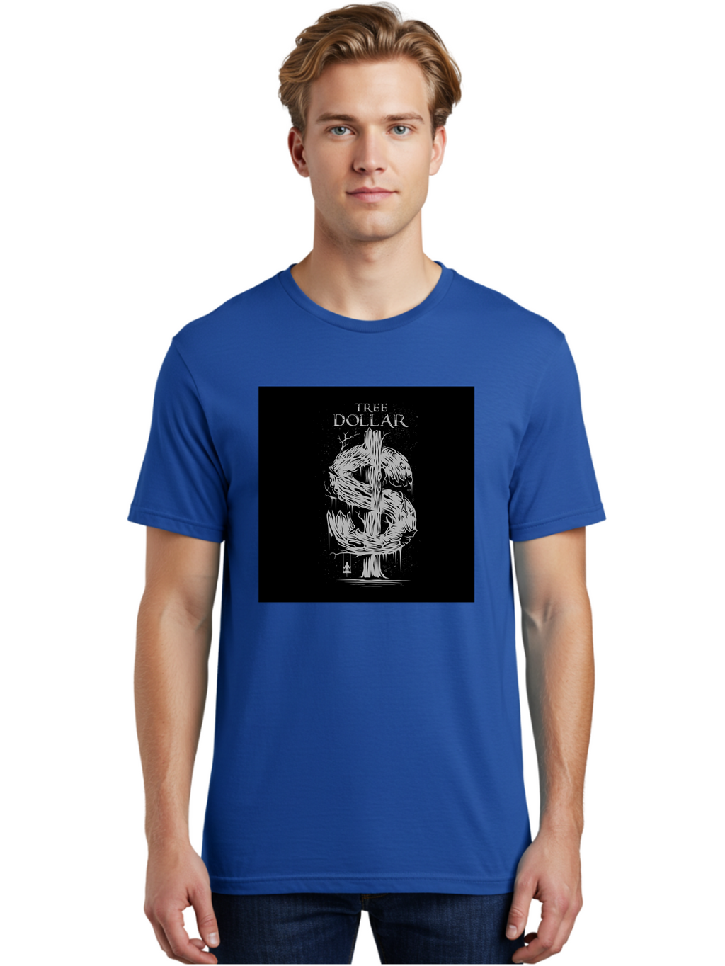 Tree-Dollar Men'S Graphic Tee, 100% Cotton, Comfortable Casual Summer Wear, Machine Washable, Dollar Sign Made Of Tree Branches, Wooden Currency Symbol, Environmental Finance, Eco-Friendly Money, Twisted Tree Trunk, Drip Art, Aab491