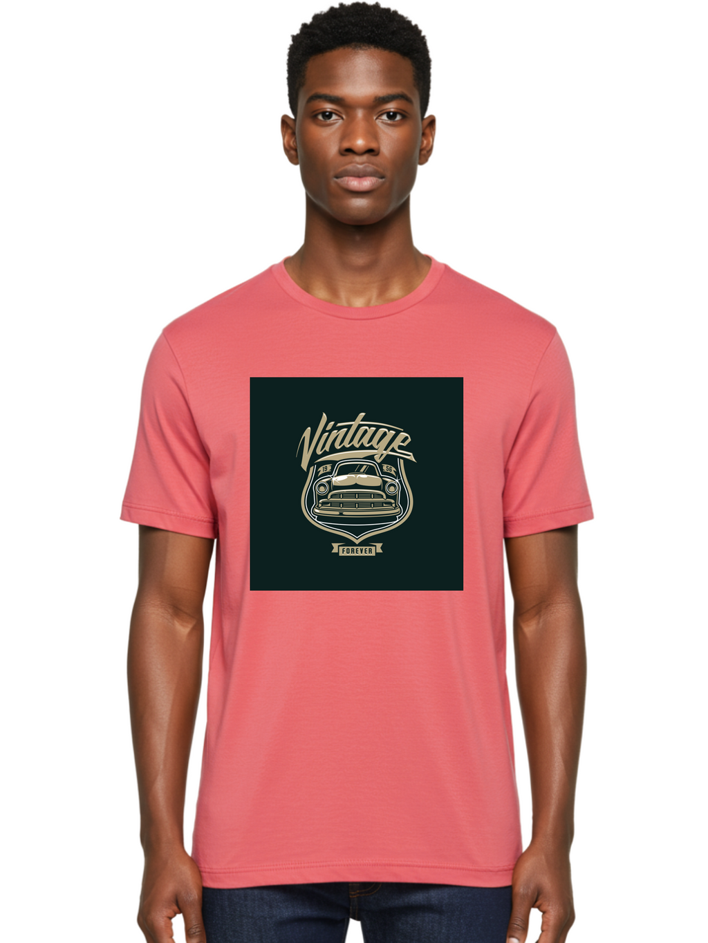 Vintage-Forever Men'S Graphic Tee, 100% Cotton, Comfortable Casual Summer Wear, Machine Washable, Vintage Car, Classic Automobile, Retro Vehicle, 1956 Model, Nostalgic Design, Vintage Forever, Vintage Car Logo, Retro Car Emblem, Aab494