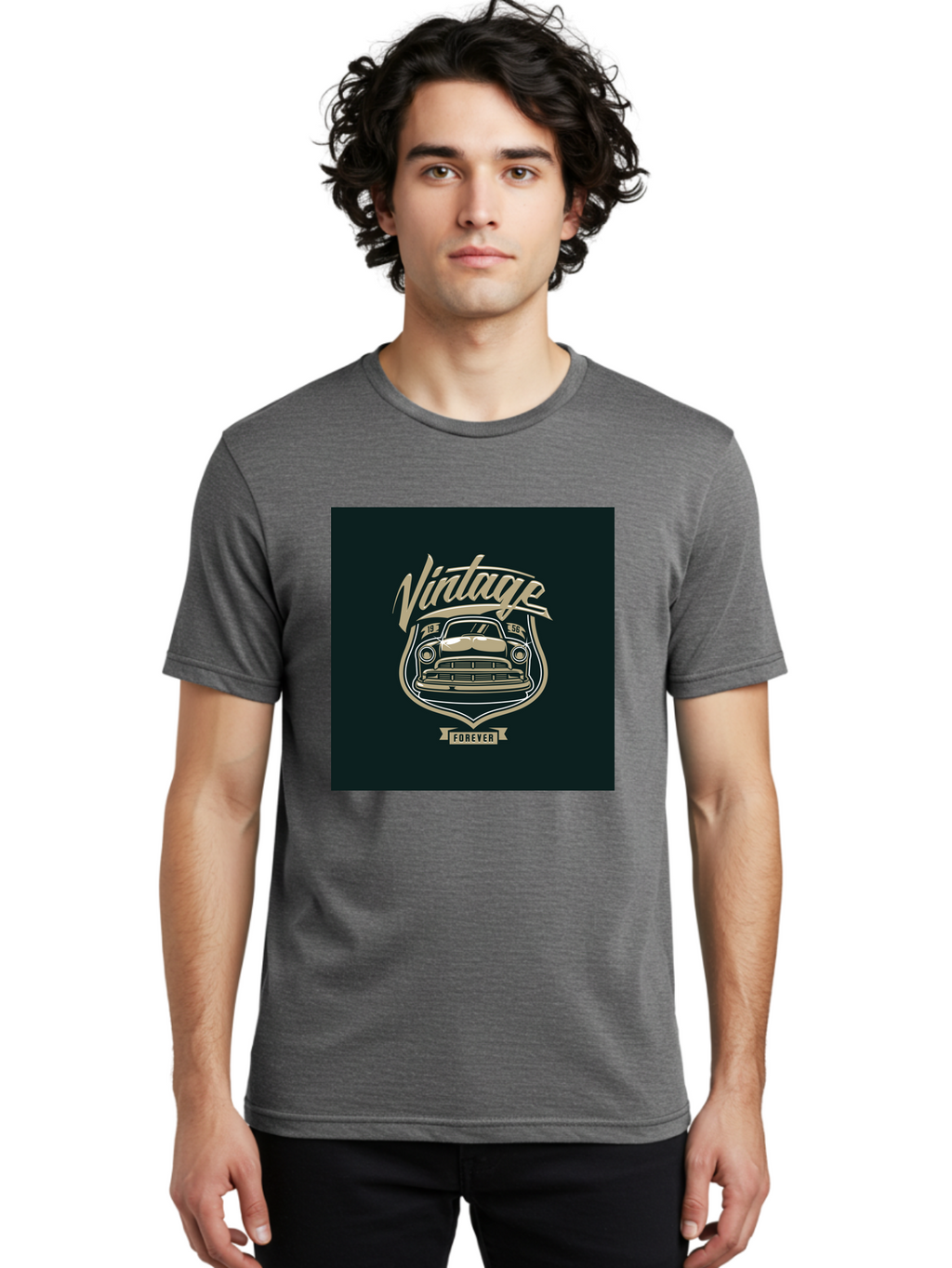 Vintage-Forever Men'S Graphic Tee, 100% Cotton, Comfortable Casual Summer Wear, Machine Washable, Vintage Car, Classic Automobile, Retro Vehicle, 1956 Model, Nostalgic Design, Vintage Forever, Vintage Car Logo, Retro Car Emblem, Aab494