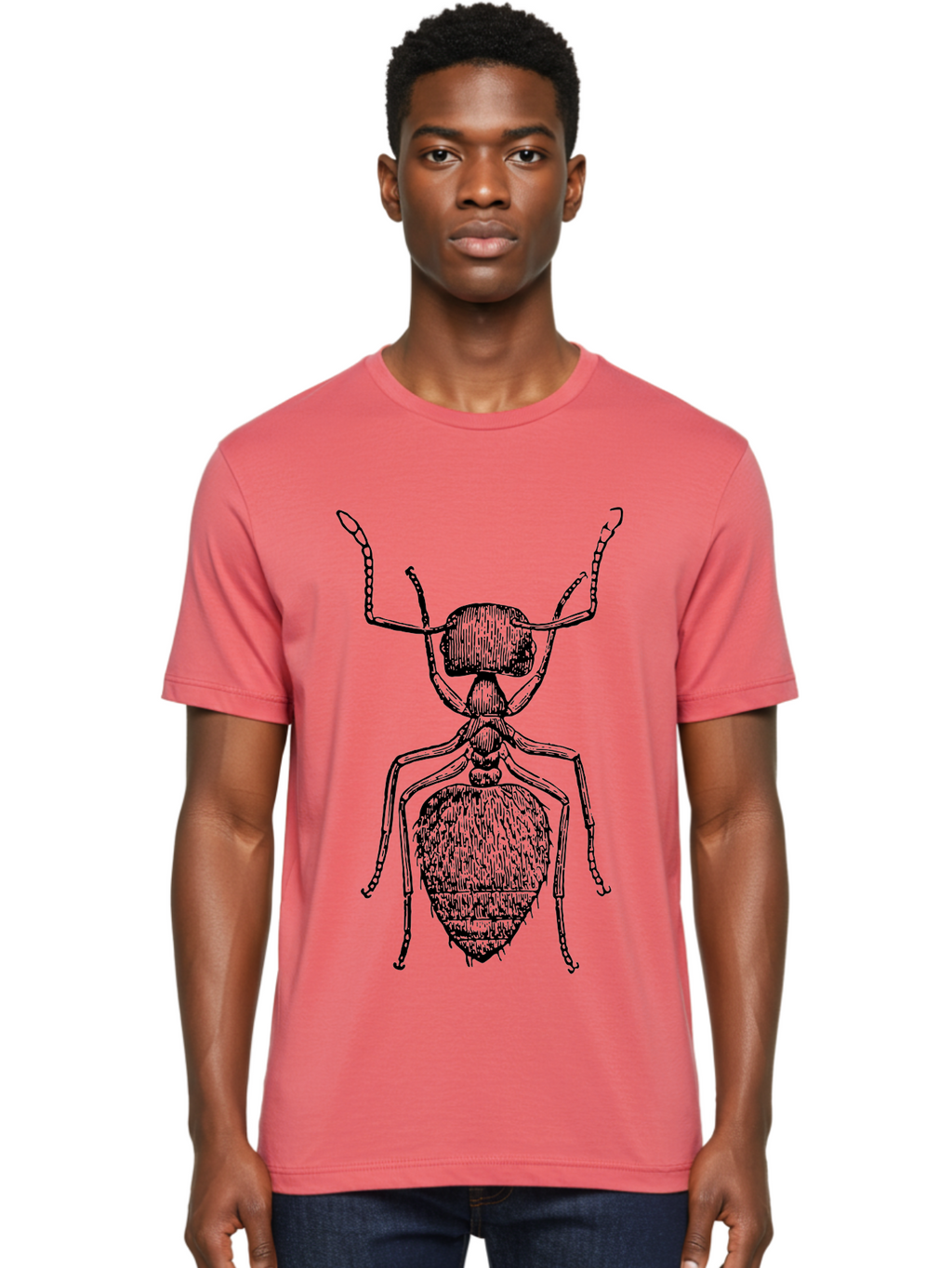 Ant-Illustration Men'S Graphic Tee, 100% Cotton, Comfortable Casual Summer Wear, Machine Washable, Black Ant, Insect Art, Detailed Drawing, Entomology, Bug Illustration, Insect Anatomy, Natural History Aab495