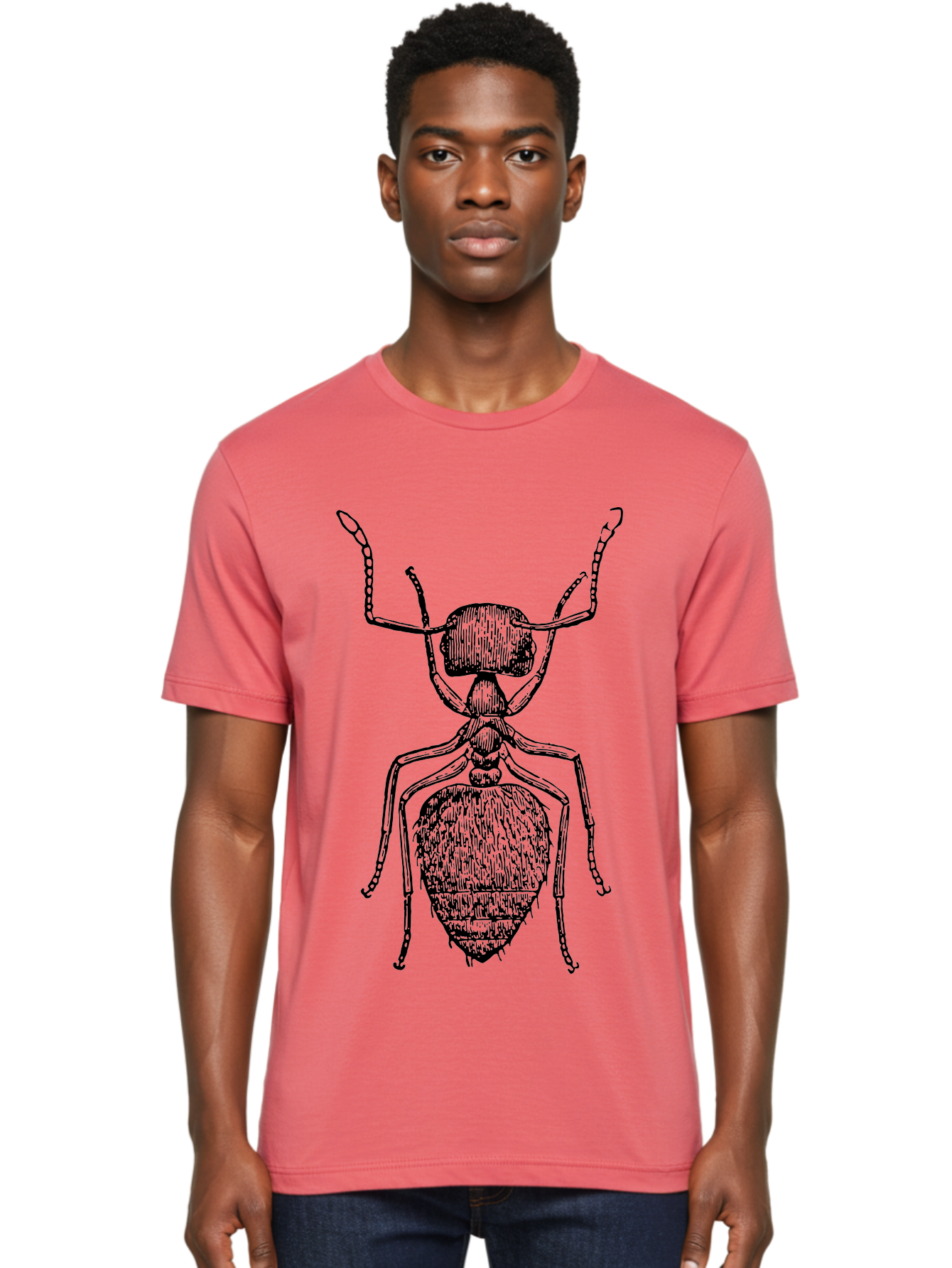 Ant-Illustration Men'S Graphic Tee, 100% Cotton, Comfortable Casual Summer Wear, Machine Washable, Black Ant, Insect Art, Detailed Drawing, Entomology, Bug Illustration, Insect Anatomy, Natural History Aab495