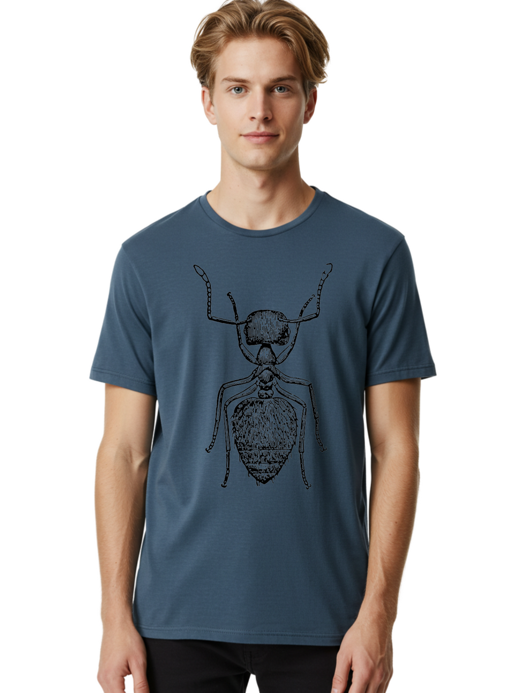 Ant-Illustration Men'S Graphic Tee, 100% Cotton, Comfortable Casual Summer Wear, Machine Washable, Black Ant, Insect Art, Detailed Drawing, Entomology, Bug Illustration, Insect Anatomy, Natural History Aab495
