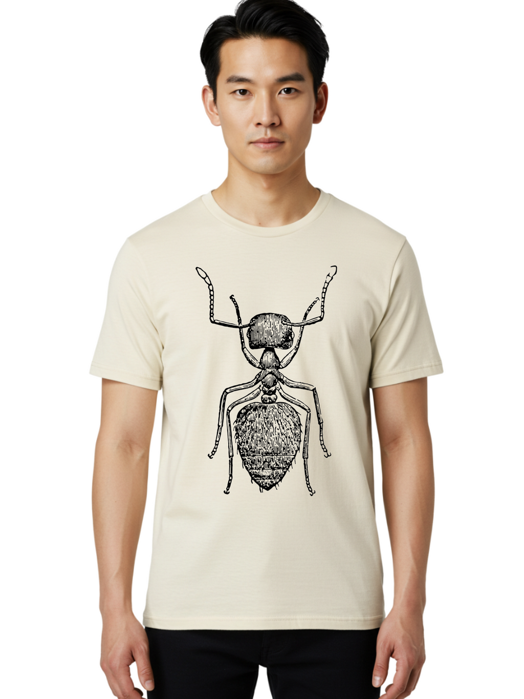 Ant-Illustration Men'S Graphic Tee, 100% Cotton, Comfortable Casual Summer Wear, Machine Washable, Black Ant, Insect Art, Detailed Drawing, Entomology, Bug Illustration, Insect Anatomy, Natural History Aab495