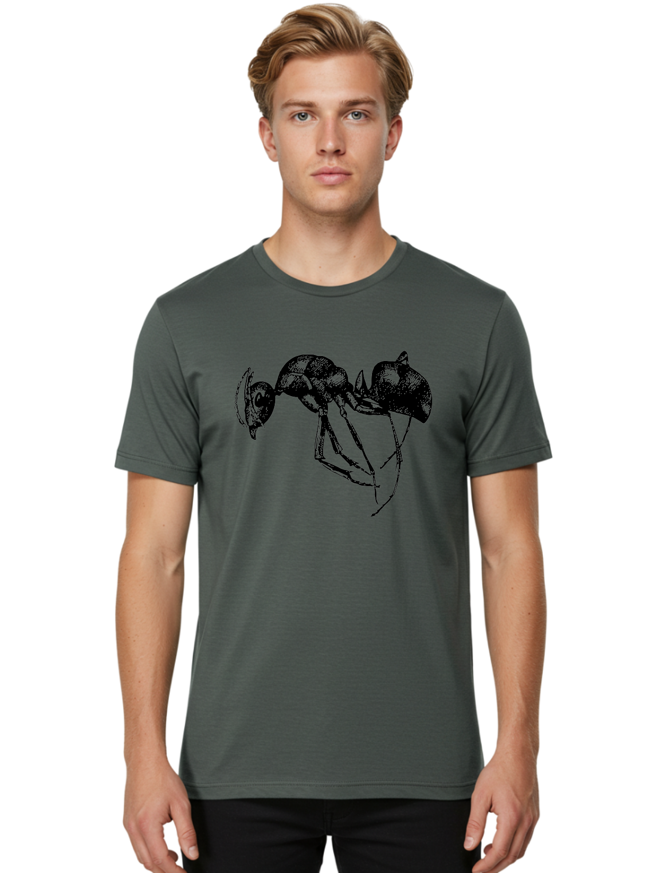 Ant Men'S Graphic Tee, 100% Cotton, Comfortable Casual Summer Wear, Machine Washable, Black Ant, Insect Illustration, Detailed Drawing, Sketch Art, Nature Graphic, Bug Design, Entomology, Wildlife Art Aab496