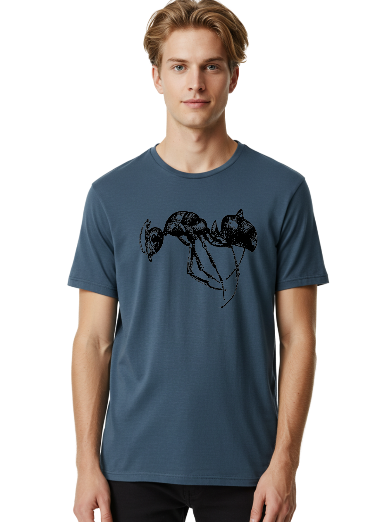 Ant Men'S Graphic Tee, 100% Cotton, Comfortable Casual Summer Wear, Machine Washable, Black Ant, Insect Illustration, Detailed Drawing, Sketch Art, Nature Graphic, Bug Design, Entomology, Wildlife Art Aab496