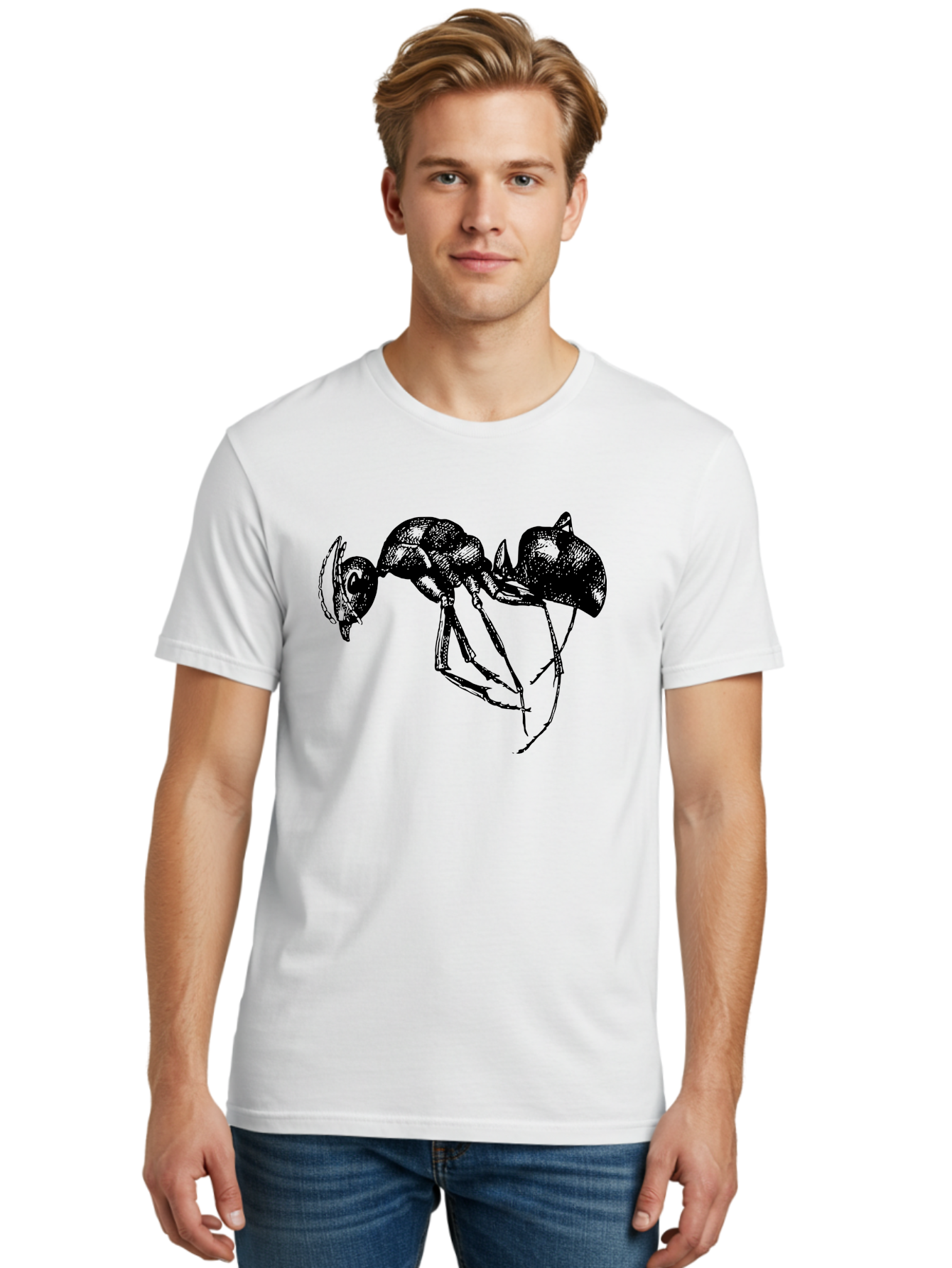 Ant Men'S Graphic Tee, 100% Cotton, Comfortable Casual Summer Wear, Machine Washable, Black Ant, Insect Illustration, Detailed Drawing, Sketch Art, Nature Graphic, Bug Design, Entomology, Wildlife Art Aab496