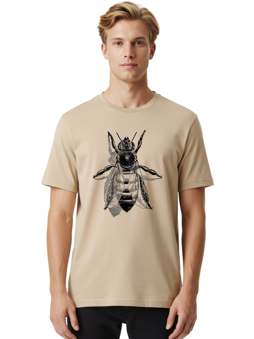 Bee-1 Men'S Graphic Tee, 100% Cotton, Comfortable Casual Summer Wear, Machine Washable, Honey Bee, Insect Anatomy, Detailed Illustration, Black And Green, Bee Species, Entomology Art, Wildlife Graphics, Nature Illustration, Detailed Drawing Aab498