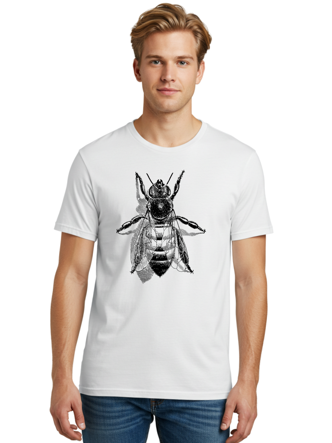Bee-1 Men'S Graphic Tee, 100% Cotton, Comfortable Casual Summer Wear, Machine Washable, Honey Bee, Insect Anatomy, Detailed Illustration, Black And Green, Bee Species, Entomology Art, Wildlife Graphics, Nature Illustration, Detailed Drawing Aab498