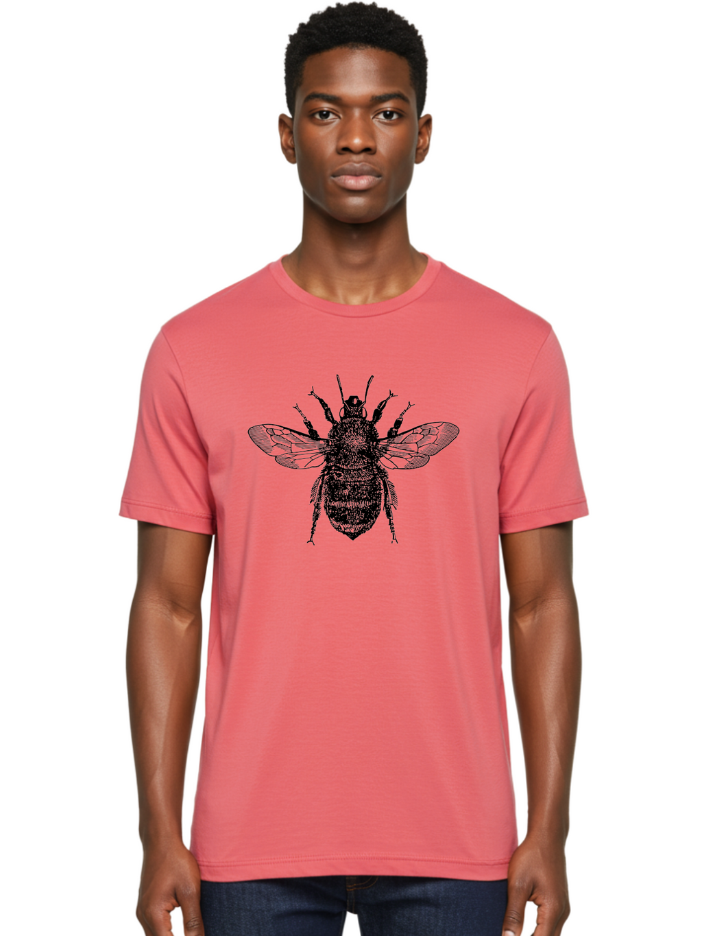 Bee-2 Men'S Graphic Tee, 100% Cotton, Comfortable Casual Summer Wear, Machine Washable, Black And Green Bee Illustration, Honey Bee, Insect Art, Detailed Drawing, Entomology, Wildlife Illustration Aab499