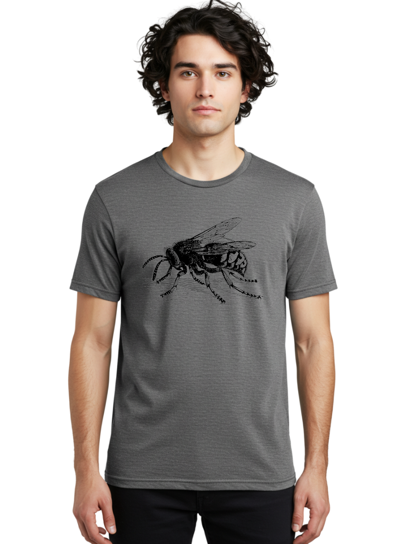 Bee-3 Men'S Graphic Tee, 100% Cotton, Comfortable Casual Summer Wear, Machine Washable, Black And White Bee Illustration, Insect Artwork, Detailed Drawing, Honey Bee, Wildlife Graphic, Vintage Style, Entomology Art, Aab500