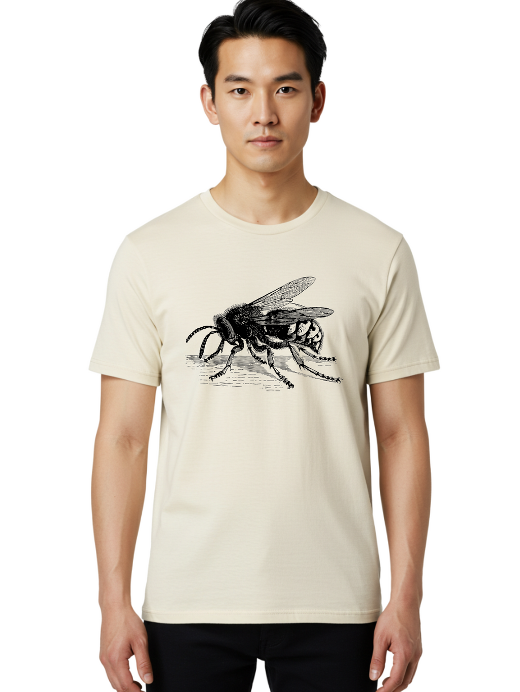 Bee-3 Men'S Graphic Tee, 100% Cotton, Comfortable Casual Summer Wear, Machine Washable, Black And White Bee Illustration, Insect Artwork, Detailed Drawing, Honey Bee, Wildlife Graphic, Vintage Style, Entomology Art, Aab500
