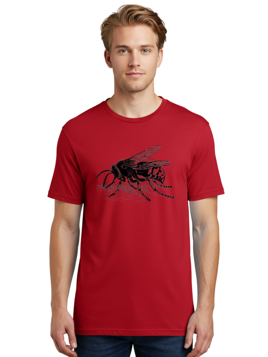Bee-3 Men'S Graphic Tee, 100% Cotton, Comfortable Casual Summer Wear, Machine Washable, Black And White Bee Illustration, Insect Artwork, Detailed Drawing, Honey Bee, Wildlife Graphic, Vintage Style, Entomology Art, Aab500