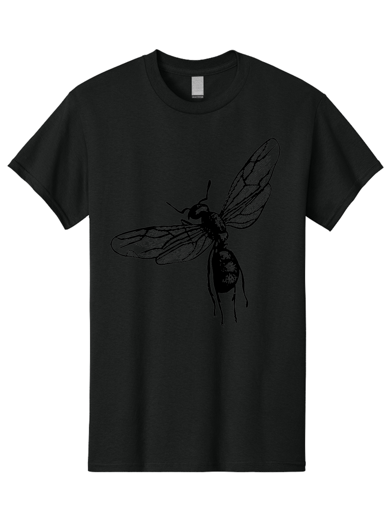 Bee Men'S Graphic Tee, 100% Cotton, Comfortable Casual Summer Wear, Machine Washable, Black Wasp In Flight, Insect Wings, Entomology Illustration, Detailed Drawing, Winged Creature, Insect Art Aab503