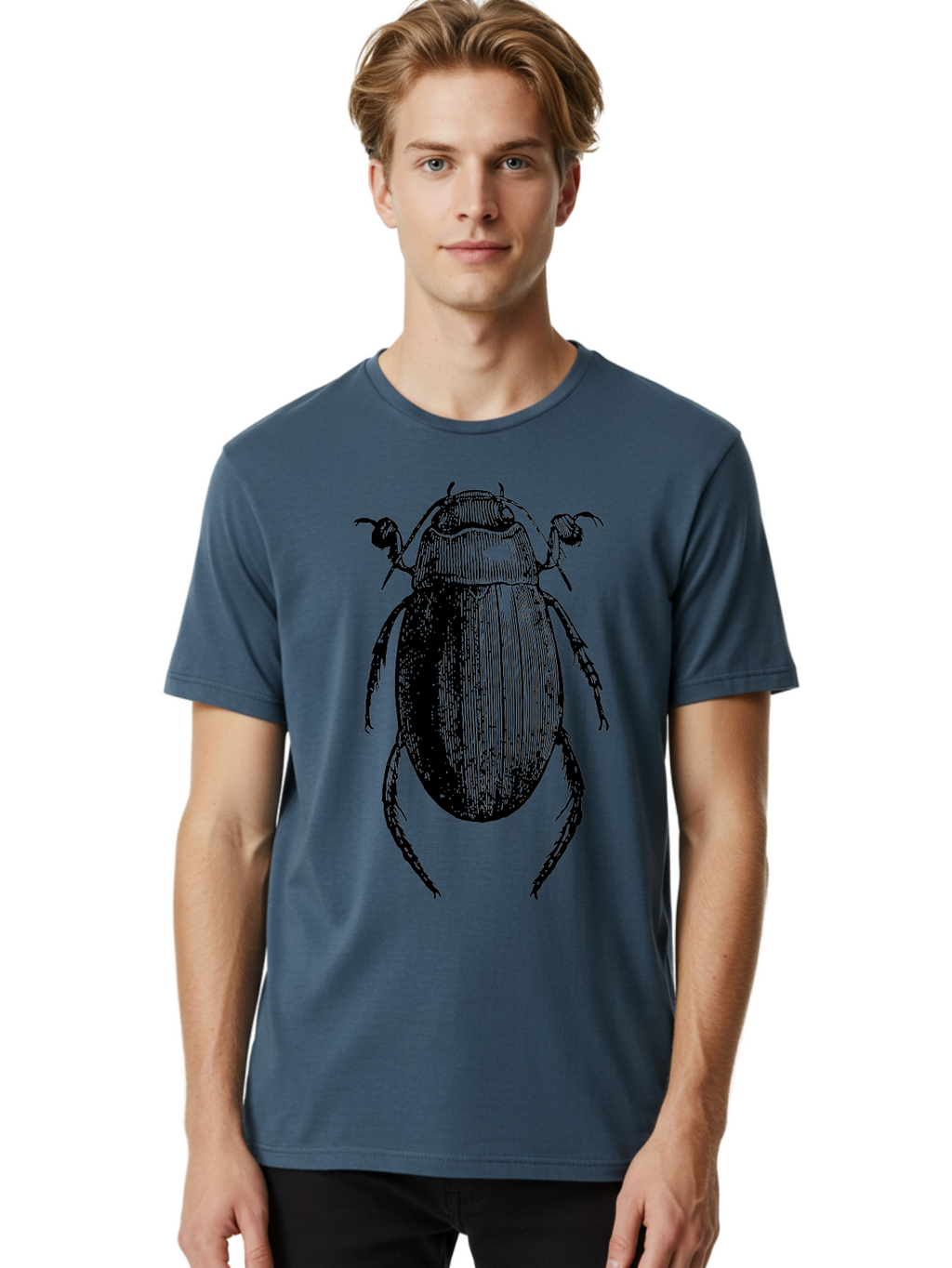 Beetle-1 Men'S Graphic Tee, 100% Cotton, Comfortable Casual Summer Wear, Machine Washable, Black Beetle Illustration, Insect Drawing, Detailed Artwork, Entomology Art, Bug Graphic, Vintage Style Aab504