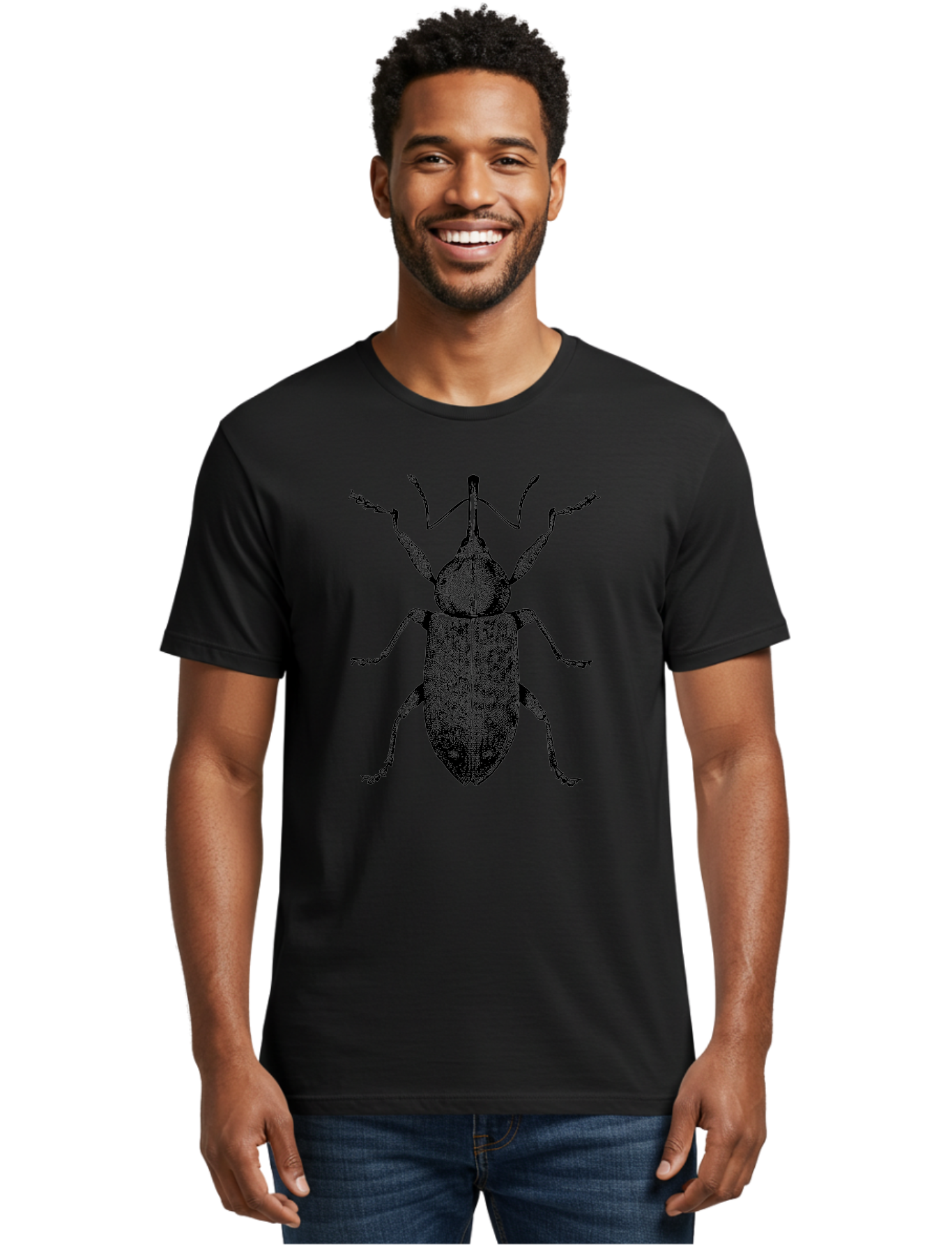 Beetle-2 Men'S Graphic Tee, 100% Cotton, Comfortable Casual Summer Wear, Machine Washable, Boll Weevil, Insect Illustration, Detailed Artwork, Weevil Species, Agricultural Pest, Entomology Art, Black And Green Illustration, Intricate Design Aab505
