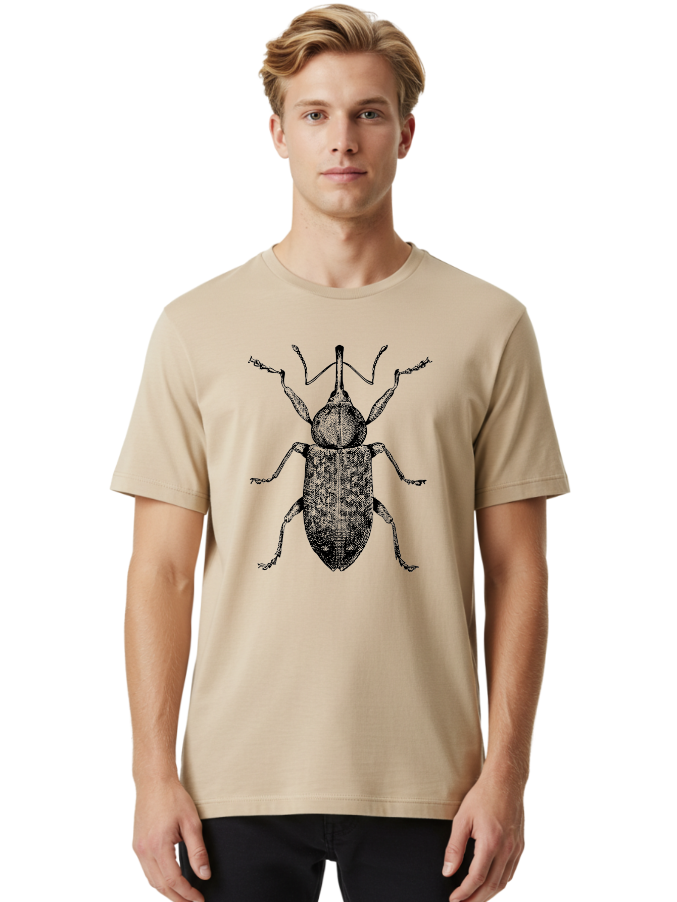 Beetle-2 Men'S Graphic Tee, 100% Cotton, Comfortable Casual Summer Wear, Machine Washable, Boll Weevil, Insect Illustration, Detailed Artwork, Weevil Species, Agricultural Pest, Entomology Art, Black And Green Illustration, Intricate Design Aab505