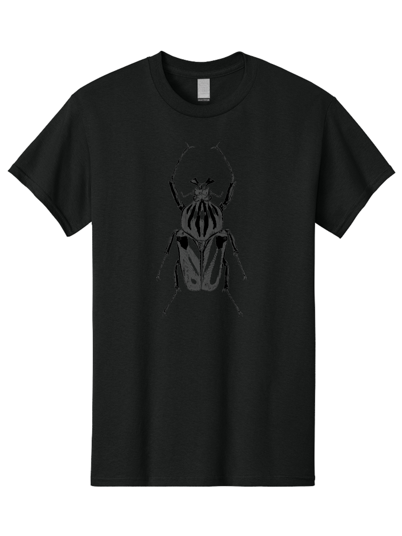 Beetle-Illustration-1 Men'S Graphic Tee, 100% Cotton, Comfortable Casual Summer Wear, Machine Washable, Beetle Illustration, Insect Art, Entomology, Striped Beetle, Black And Green, Detailed Drawing, Wildlife Illustration, Bug Graphics Aab507