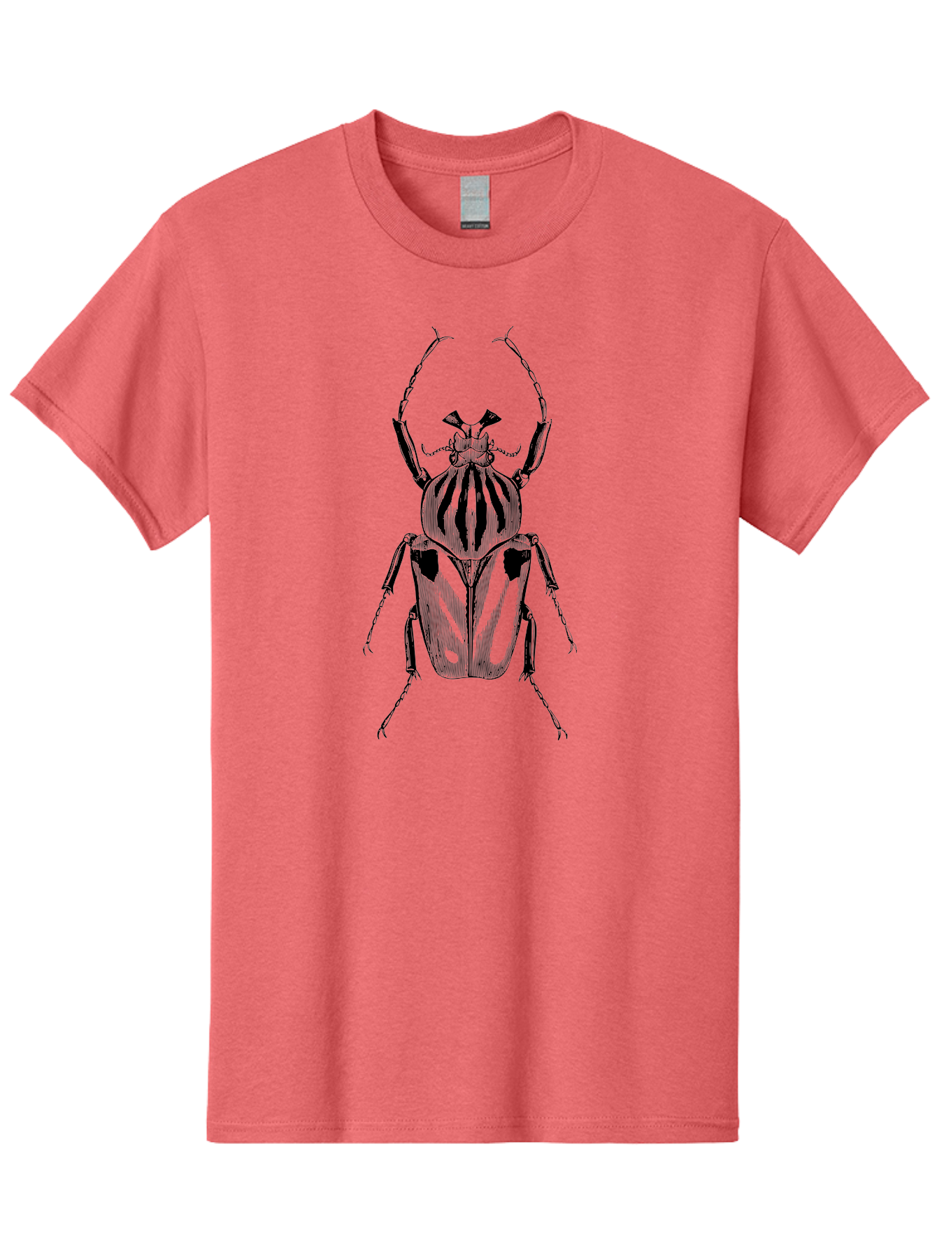 Beetle-Illustration-1 Men'S Graphic Tee, 100% Cotton, Comfortable Casual Summer Wear, Machine Washable, Beetle Illustration, Insect Art, Entomology, Striped Beetle, Black And Green, Detailed Drawing, Wildlife Illustration, Bug Graphics Aab507