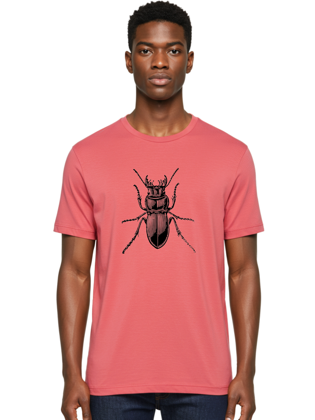Beetle-Illustration-2 Men'S Graphic Tee, 100% Cotton, Comfortable Casual Summer Wear, Machine Washable, Beetle Illustration, Black Insect, Detailed Drawing, Entomology Art, Insect Anatomy, Wildlife Graphic, Bug Design, Ornate Beetle Aab508
