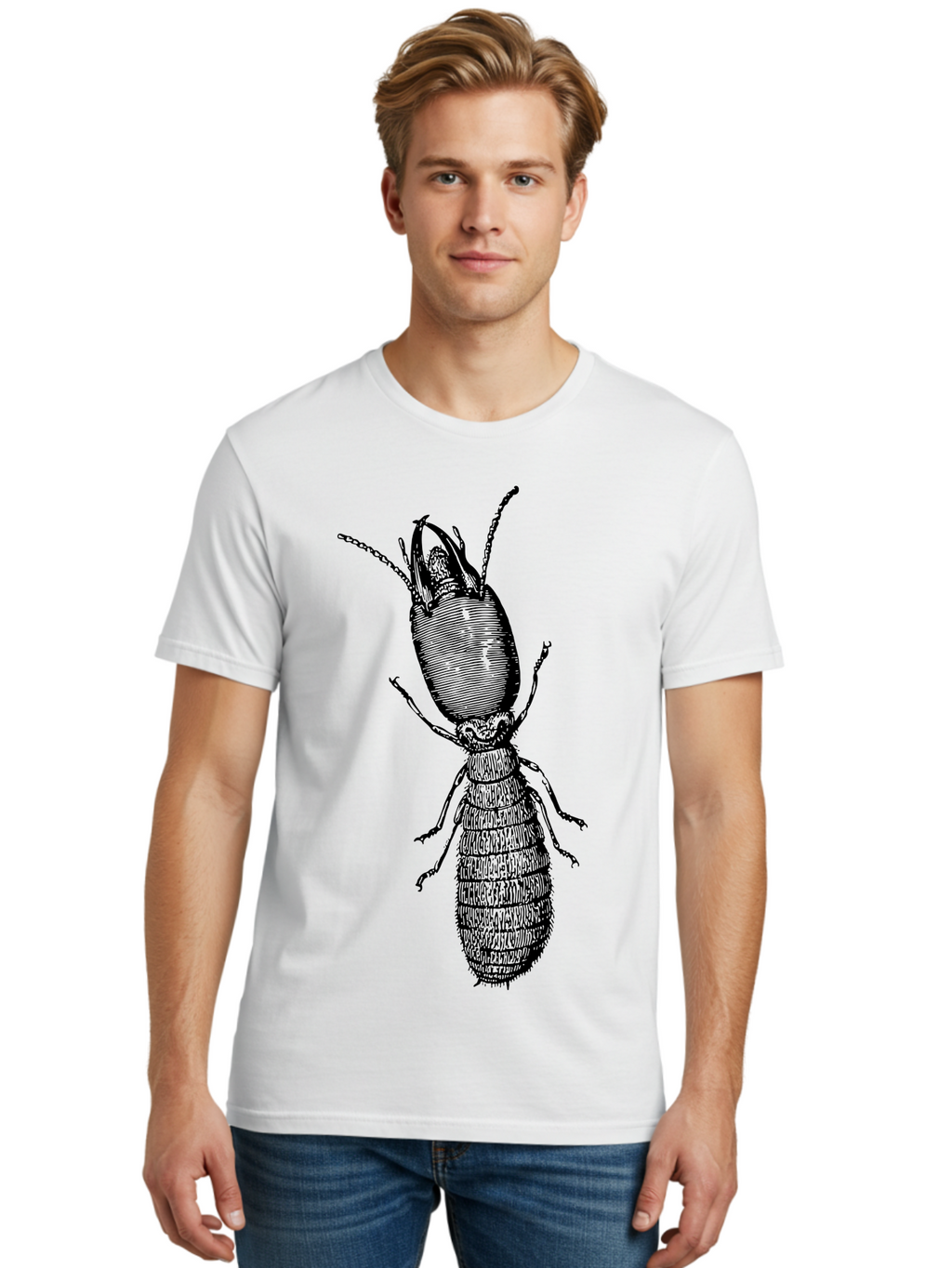 Beetle-Illustration Men'S Graphic Tee, 100% Cotton, Comfortable Casual Summer Wear, Machine Washable, Insect Anatomy, Entomology Illustration, Beetle Species, Detailed Drawing, Scientific Artwork, Insect Morphology, Nature Study Aab509