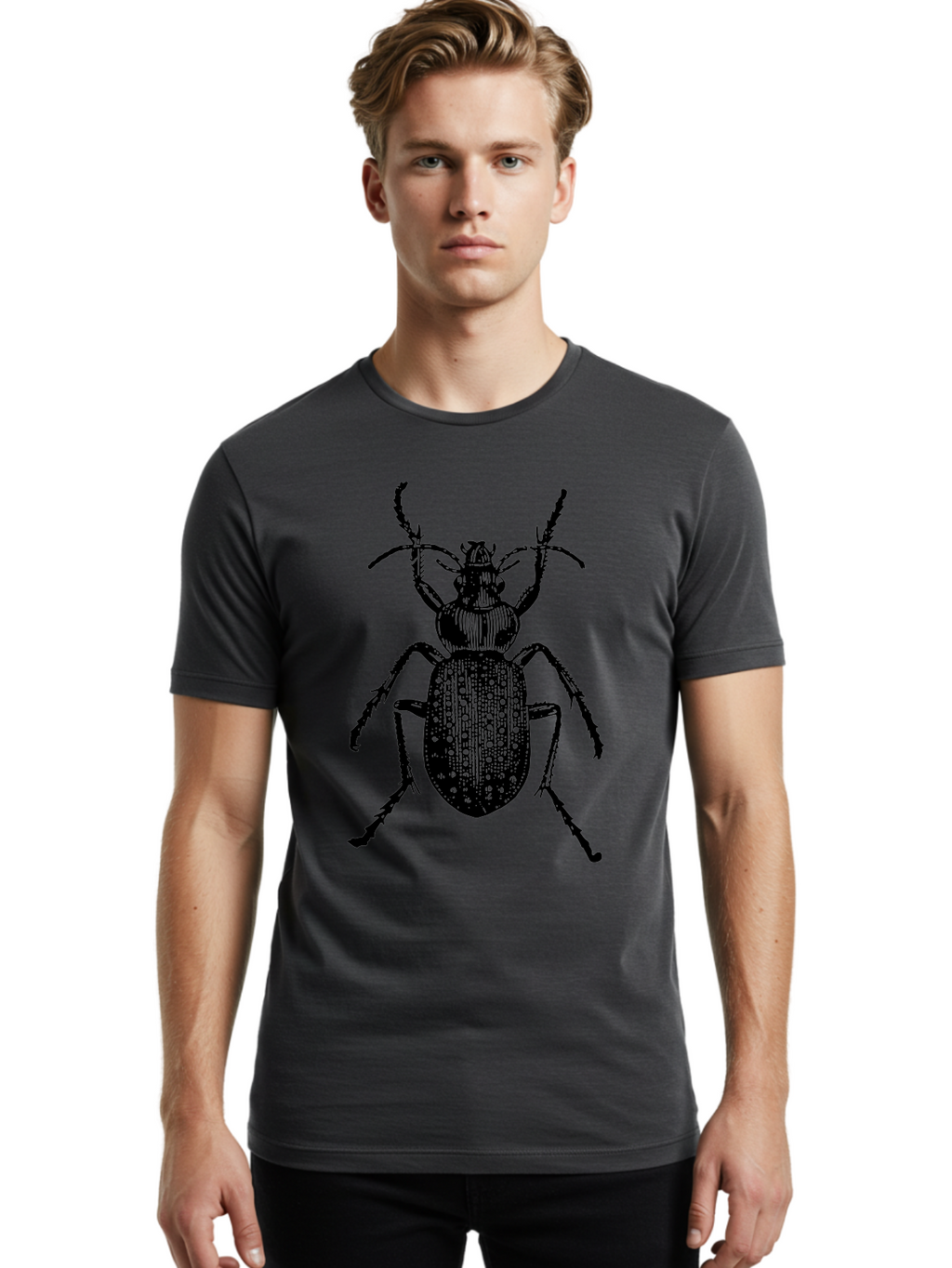 Beetle Men'S Graphic Tee, 100% Cotton, Comfortable Casual Summer Wear, Machine Washable, Black Beetle, Insect Illustration, Detailed Drawing, Entomology Art, Bug Graphic, Beetle Silhouette, Six Legs, Antennae, Insect Anatomy, Ornate Details Aab510