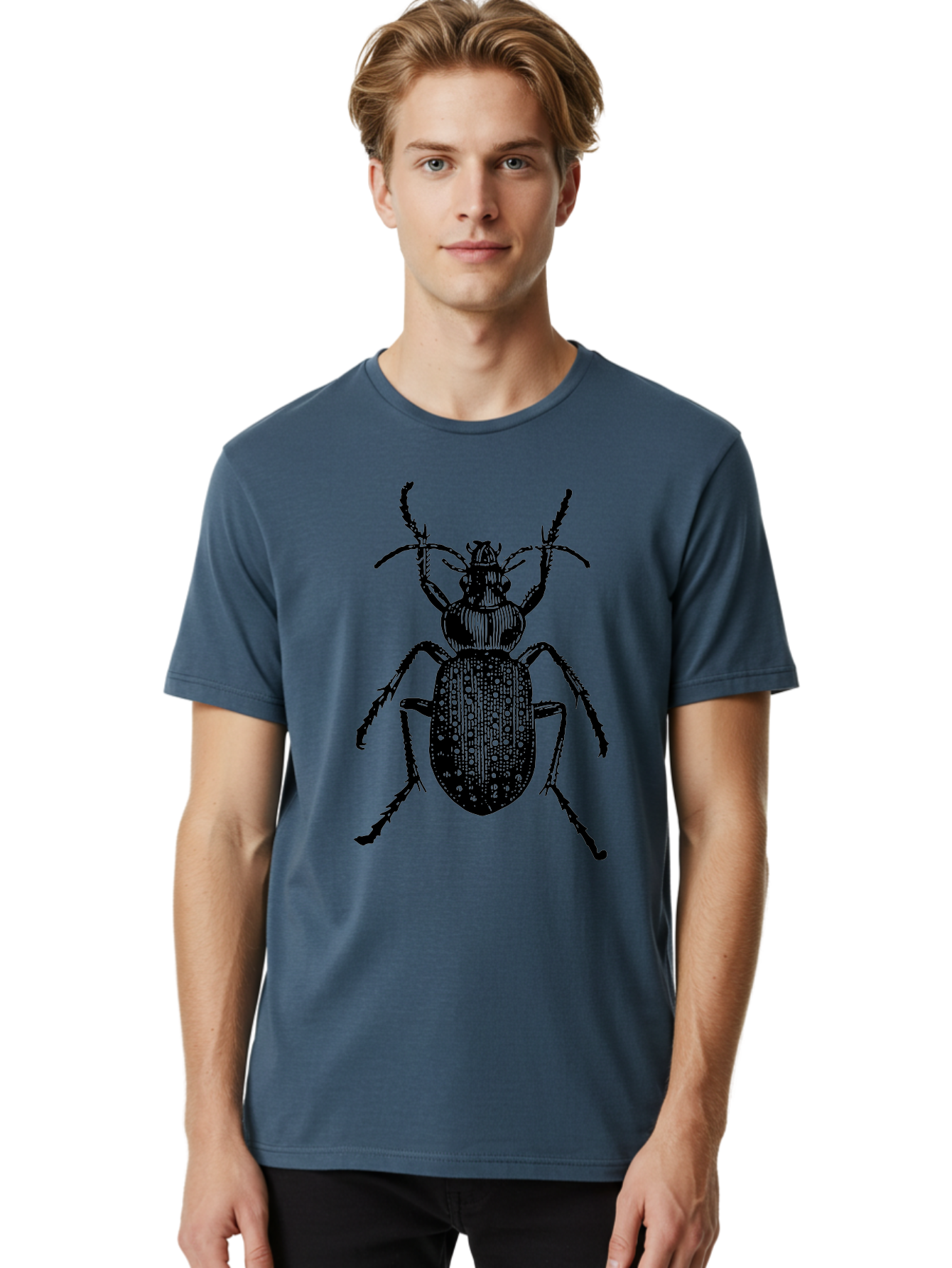 Beetle Men'S Graphic Tee, 100% Cotton, Comfortable Casual Summer Wear, Machine Washable, Black Beetle, Insect Illustration, Detailed Drawing, Entomology Art, Bug Graphic, Beetle Silhouette, Six Legs, Antennae, Insect Anatomy, Ornate Details Aab510