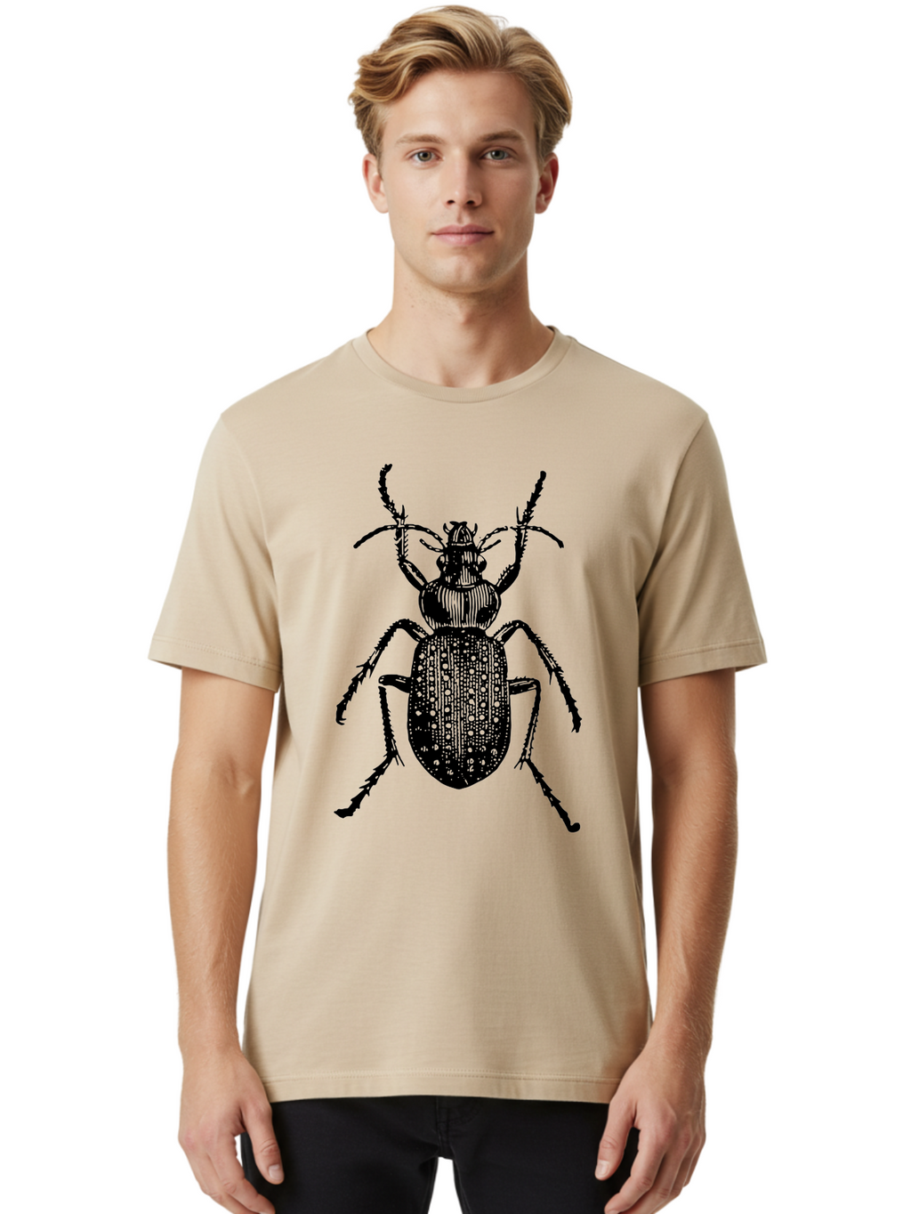 Beetle Men'S Graphic Tee, 100% Cotton, Comfortable Casual Summer Wear, Machine Washable, Black Beetle, Insect Illustration, Detailed Drawing, Entomology Art, Bug Graphic, Beetle Silhouette, Six Legs, Antennae, Insect Anatomy, Ornate Details Aab510
