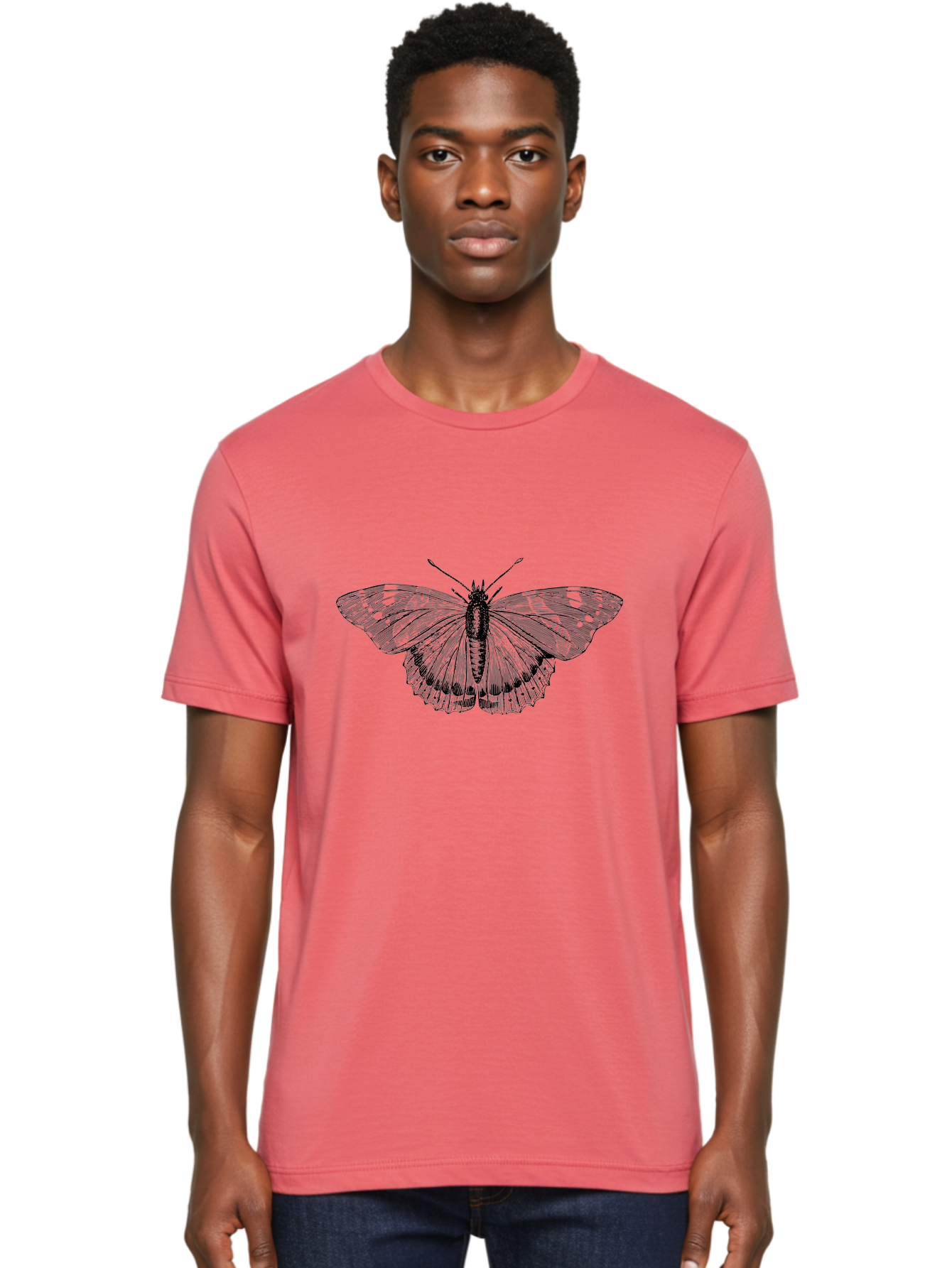 Butterfly-1 Men'S Graphic Tee, 100% Cotton, Comfortable Casual Summer Wear, Machine Washable, Butterfly With Open Wings, Detailed Illustration, Insect Art, Wing Patterns, Insect Anatomy, Natural Design, Delicate Lines Aab513