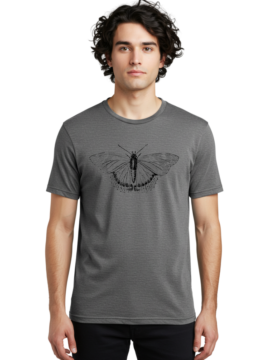 Butterfly-1 Men'S Graphic Tee, 100% Cotton, Comfortable Casual Summer Wear, Machine Washable, Butterfly With Open Wings, Detailed Illustration, Insect Art, Wing Patterns, Insect Anatomy, Natural Design, Delicate Lines Aab513