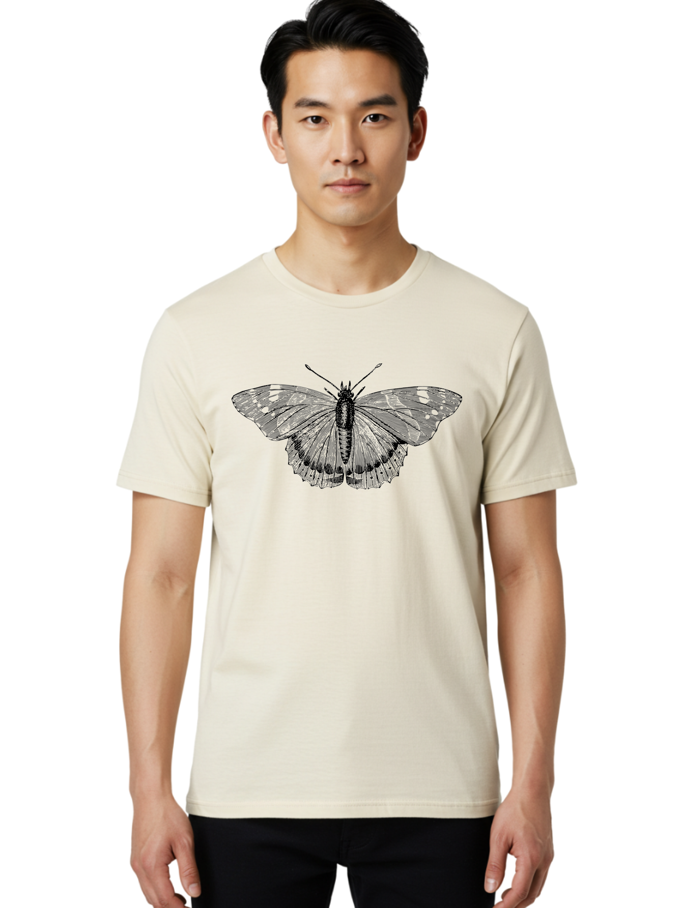 Butterfly-1 Men'S Graphic Tee, 100% Cotton, Comfortable Casual Summer Wear, Machine Washable, Butterfly With Open Wings, Detailed Illustration, Insect Art, Wing Patterns, Insect Anatomy, Natural Design, Delicate Lines Aab513