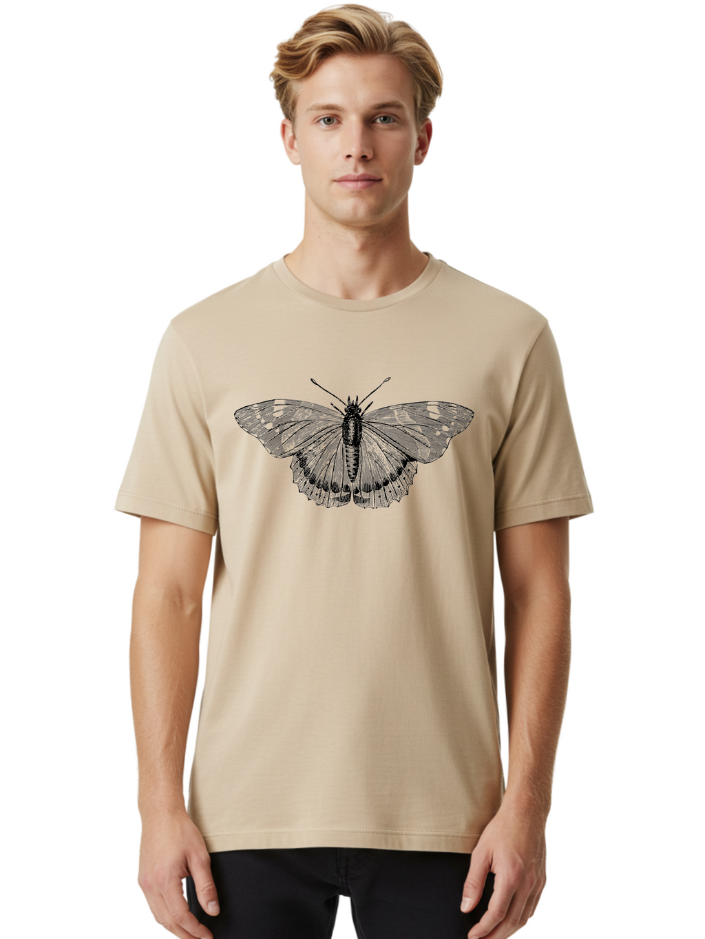 Butterfly-1 Men'S Graphic Tee, 100% Cotton, Comfortable Casual Summer Wear, Machine Washable, Butterfly With Open Wings, Detailed Illustration, Insect Art, Wing Patterns, Insect Anatomy, Natural Design, Delicate Lines Aab513
