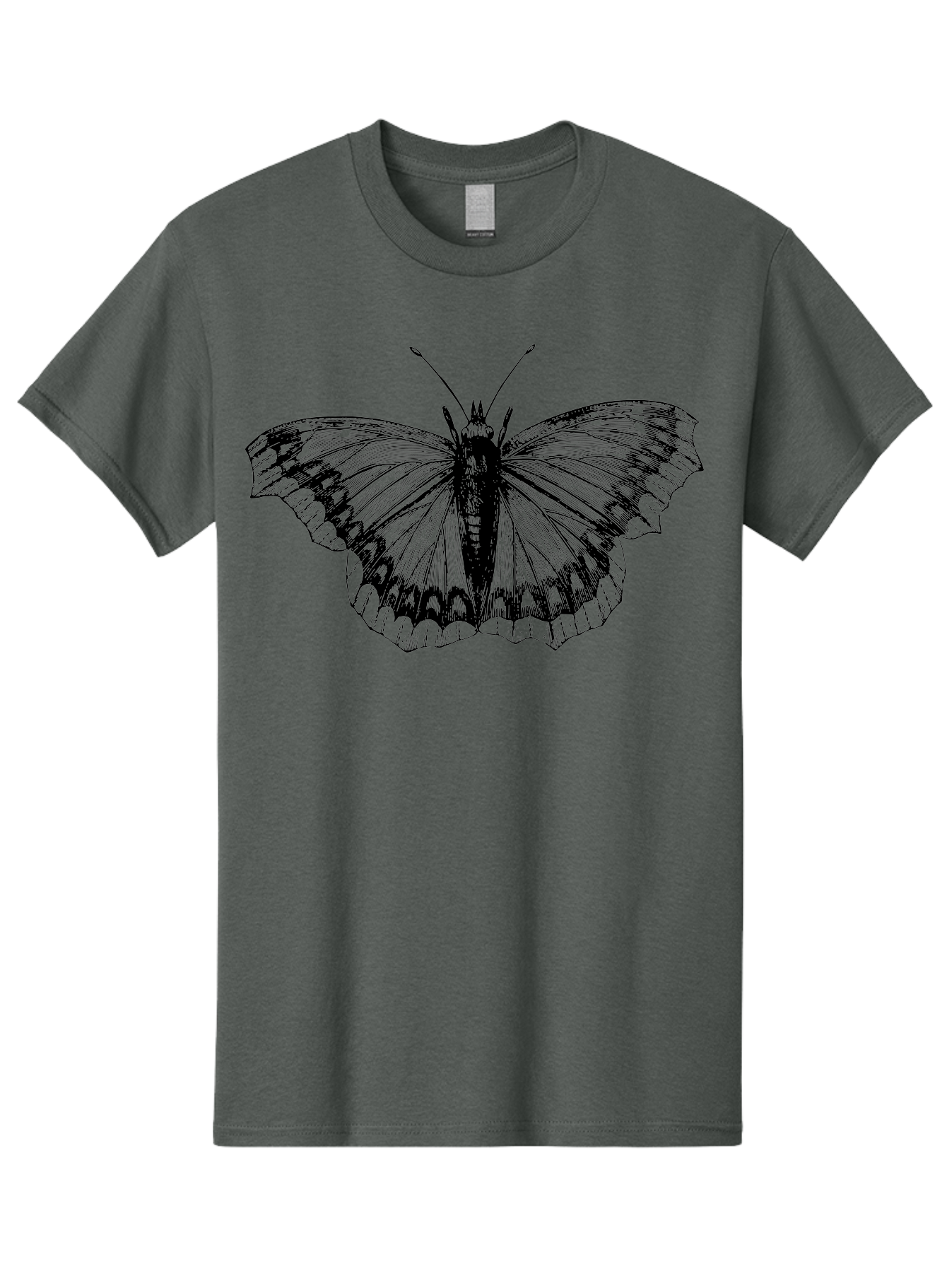 Butterfly-Illustration Men'S Graphic Tee, 100% Cotton, Comfortable Casual Summer Wear, Machine Washable, Butterfly Illustration, Insect Art, Wing Patterns, Detailed Drawing, Black And Green Hues, Fragile Beauty, Natural Design Aab514