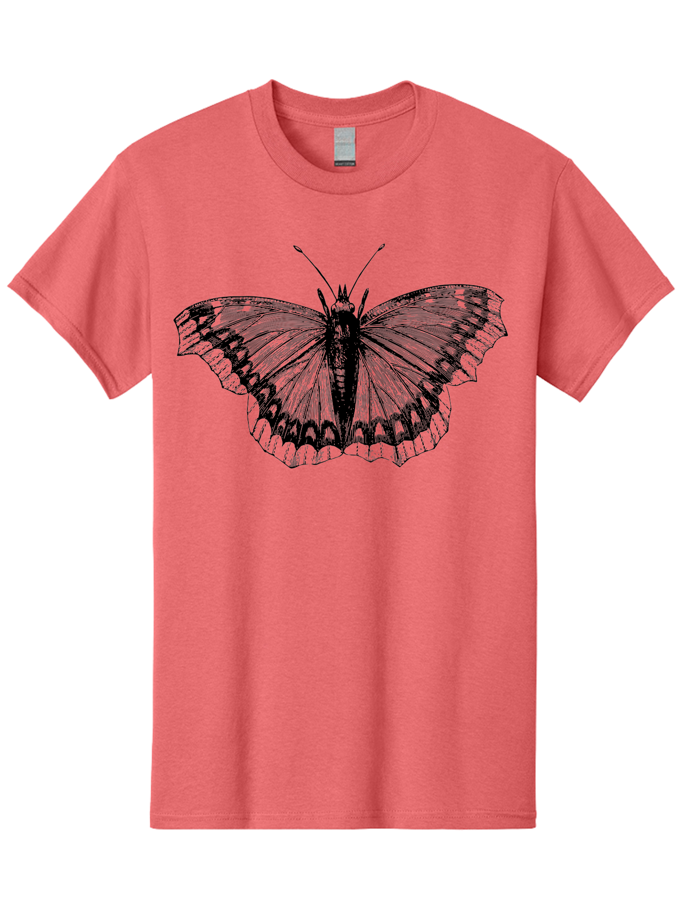 Butterfly-Illustration Men'S Graphic Tee, 100% Cotton, Comfortable Casual Summer Wear, Machine Washable, Butterfly Illustration, Insect Art, Wing Patterns, Detailed Drawing, Black And Green Hues, Fragile Beauty, Natural Design Aab514