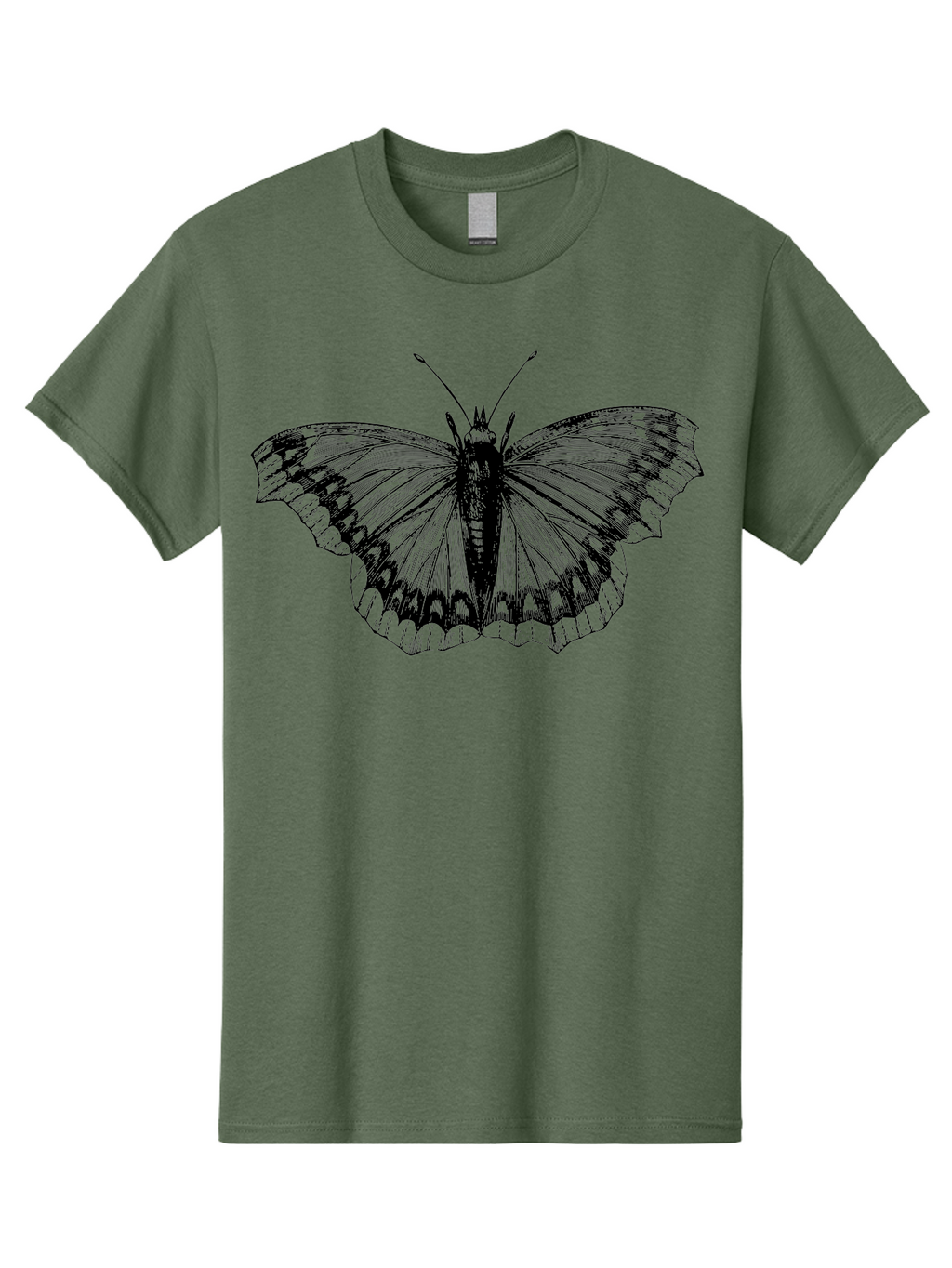 Butterfly-Illustration Men'S Graphic Tee, 100% Cotton, Comfortable Casual Summer Wear, Machine Washable, Butterfly Illustration, Insect Art, Wing Patterns, Detailed Drawing, Black And Green Hues, Fragile Beauty, Natural Design Aab514