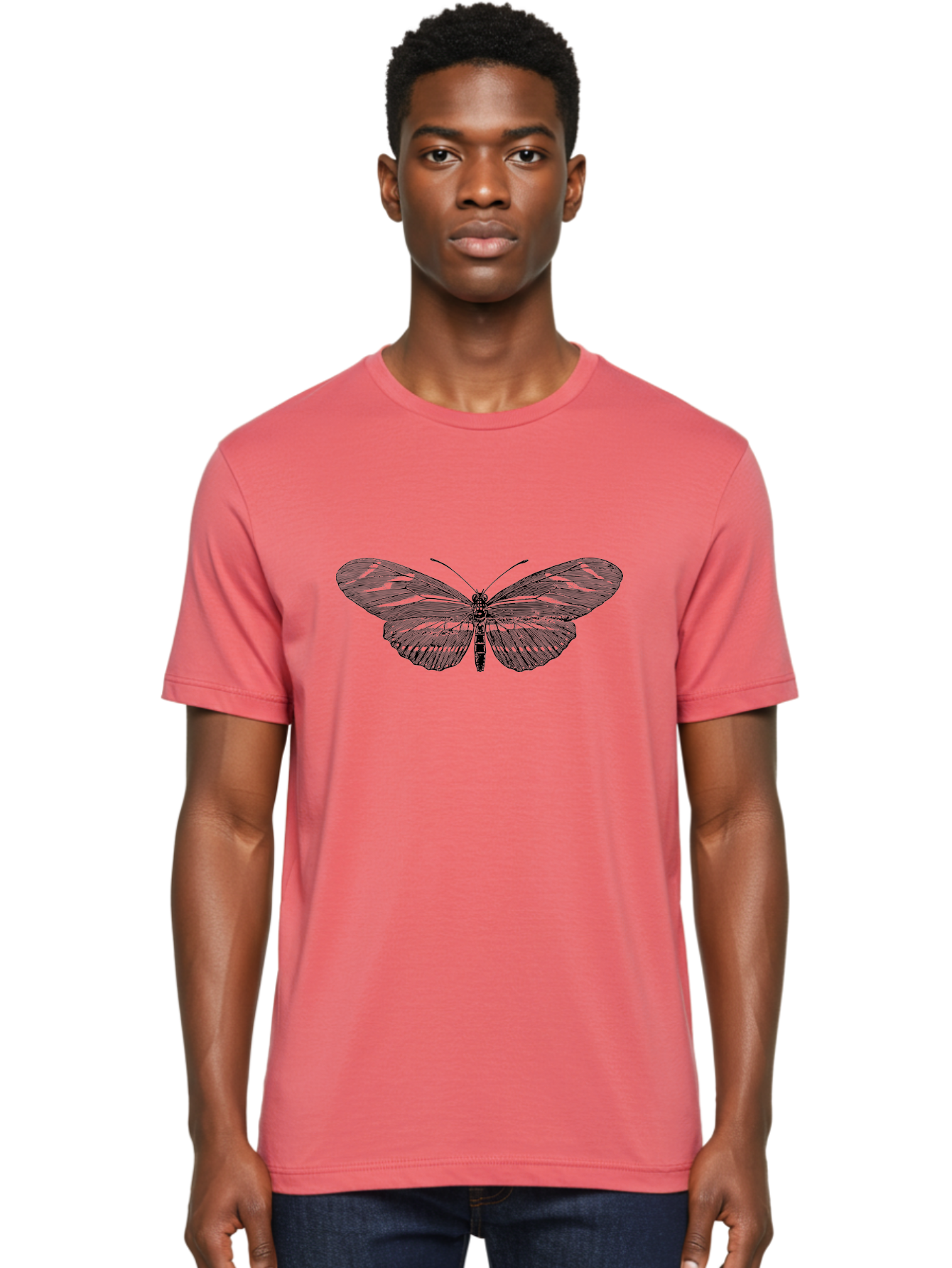Butterfly-Silhouette-1 Men'S Graphic Tee, 100% Cotton, Comfortable Casual Summer Wear, Machine Washable, Delicate Butterfly, Intricate Details, Transparent Wings, Abstract Art, Insect Close-Up, Graphic Design Aab515