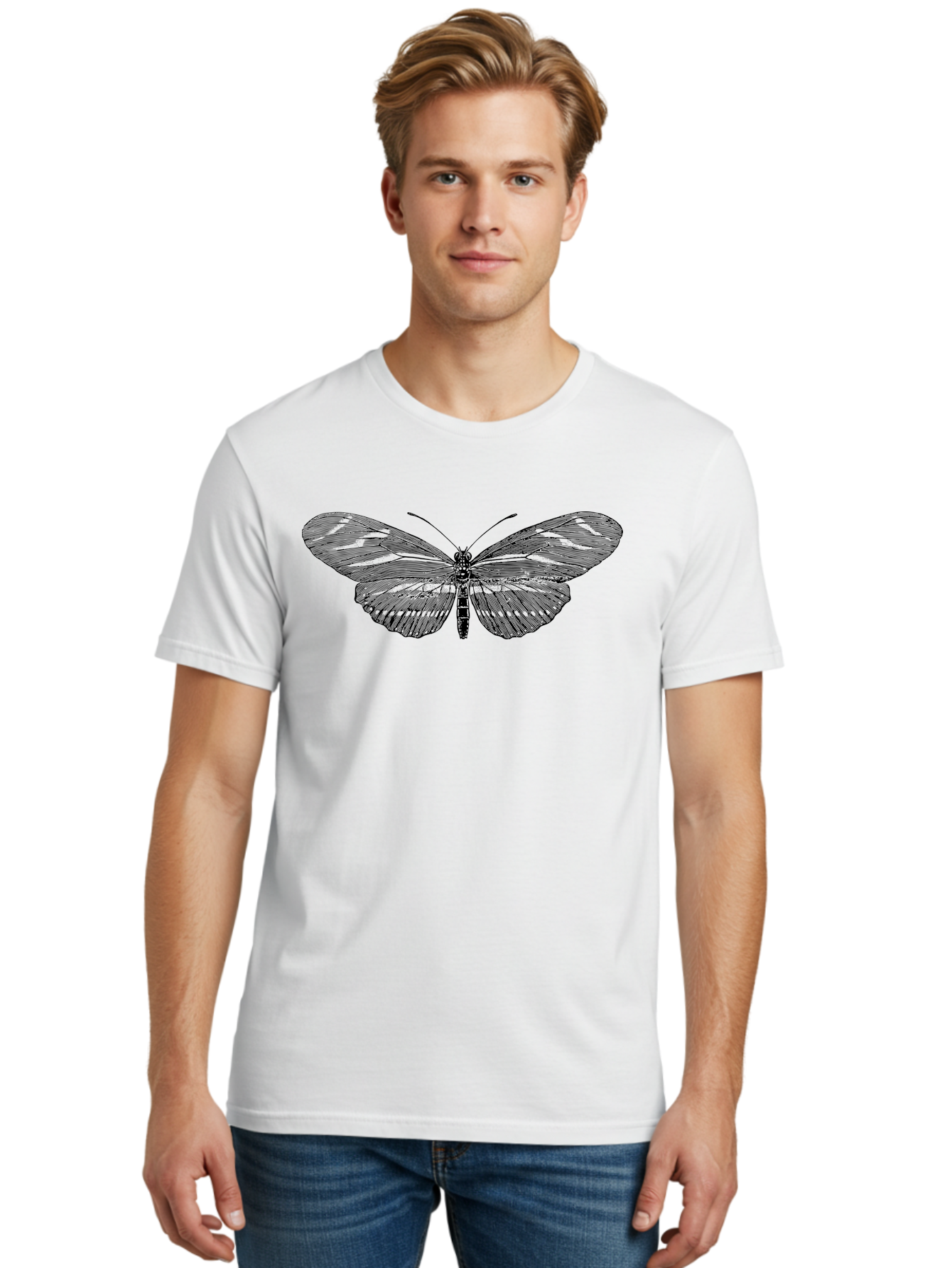 Butterfly-Silhouette-1 Men'S Graphic Tee, 100% Cotton, Comfortable Casual Summer Wear, Machine Washable, Delicate Butterfly, Intricate Details, Transparent Wings, Abstract Art, Insect Close-Up, Graphic Design Aab515