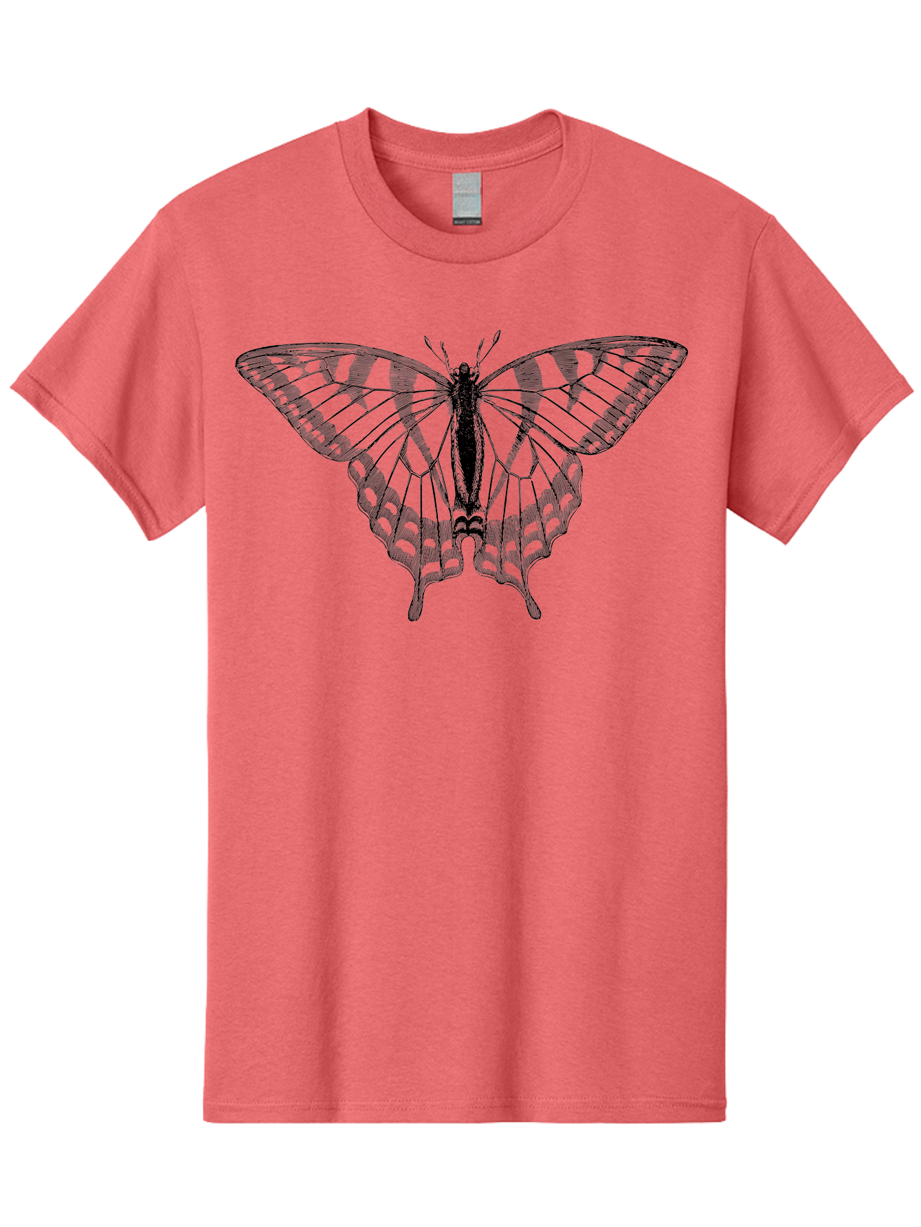 Butterfly-Silhouette Men'S Graphic Tee, 100% Cotton, Comfortable Casual Summer Wear, Machine Washable, Black Butterfly, Transparent Wings, Delicate Pattern, Intricate Design, Wings Spread Wide, Detailed Texture, Fragile Beauty, Insect Art Aab516