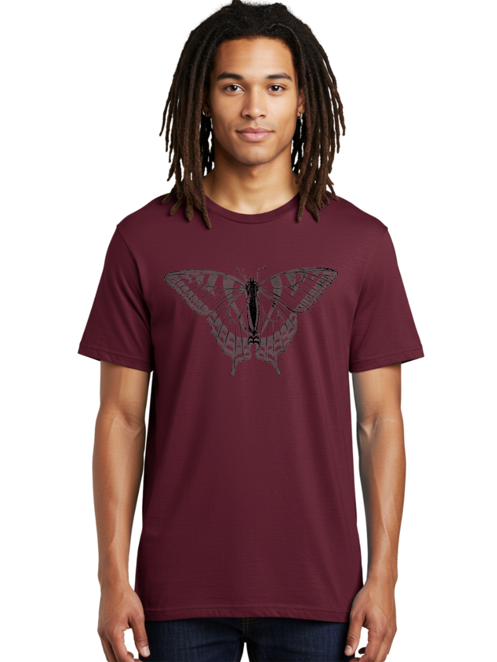 Butterfly-Silhouette Men'S Graphic Tee, 100% Cotton, Comfortable Casual Summer Wear, Machine Washable, Black Butterfly, Transparent Wings, Delicate Pattern, Intricate Design, Wings Spread Wide, Detailed Texture, Fragile Beauty, Insect Art Aab516