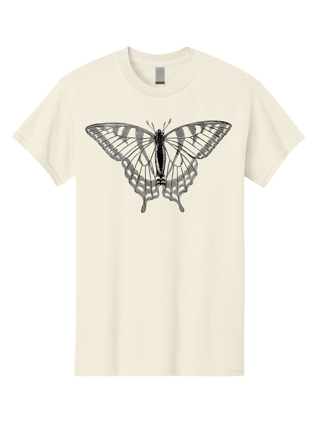 Butterfly-Silhouette Men'S Graphic Tee, 100% Cotton, Comfortable Casual Summer Wear, Machine Washable, Black Butterfly, Transparent Wings, Delicate Pattern, Intricate Design, Wings Spread Wide, Detailed Texture, Fragile Beauty, Insect Art Aab516