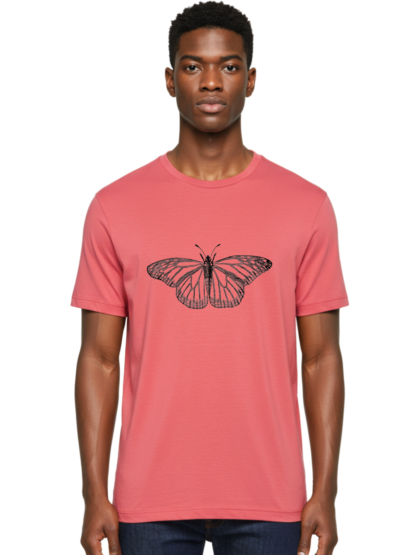 Butterfly Men'S Graphic Tee, 100% Cotton, Comfortable Casual Summer Wear, Machine Washable, Black Butterfly, Transparent Wings, Intricate Details, Delicate Patterns, Winged Insect, Symbolic Creature, Artistic Design, Natural Wonder, Aab517