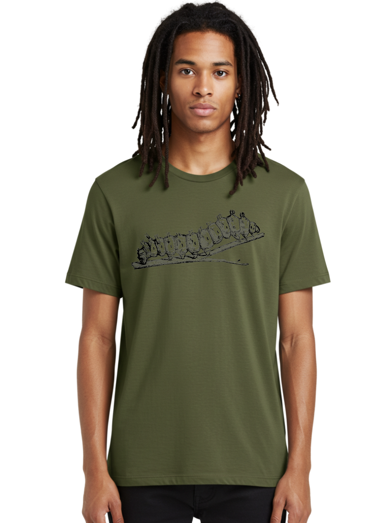 Caterpillar-On-Branch Men'S Graphic Tee, 100% Cotton, Comfortable Casual Summer Wear, Machine Washable, Caterpillar On Branch, Insect Metamorphosis, Garden Pests, Butterfly Life Cycle, Caterpillar Stages, Insect Illustration, Entomology Art Aab518