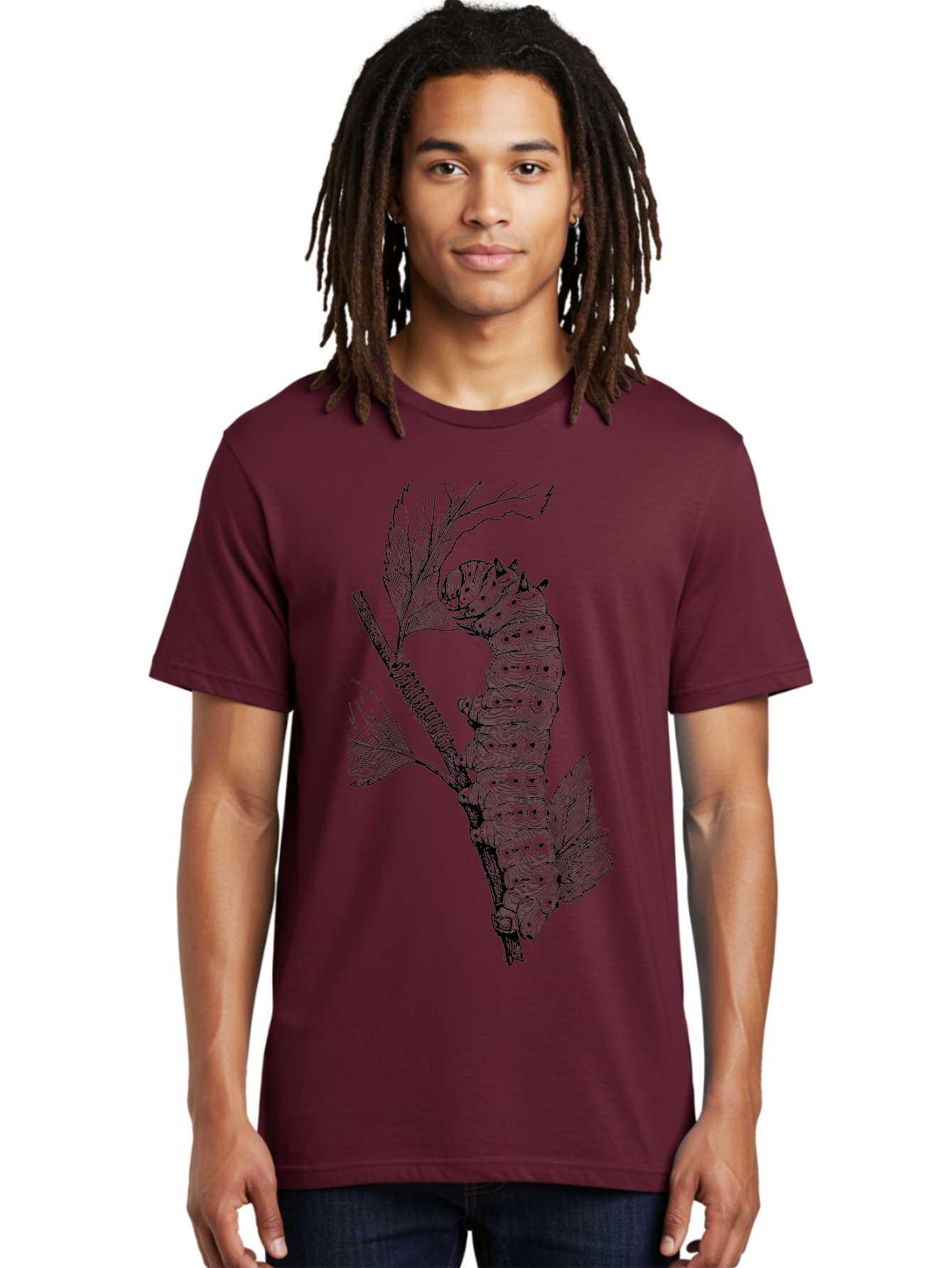 Caterpillar-On-Leaf-1 Men'S Graphic Tee, 100% Cotton, Comfortable Casual Summer Wear, Machine Washable, Caterpillar Eating Leaf, Insect Metamorphosis, Wildlife Illustration, Caterpillar Stage, Leaf Damage, Insect Life Cycle, Garden Pest Aab519