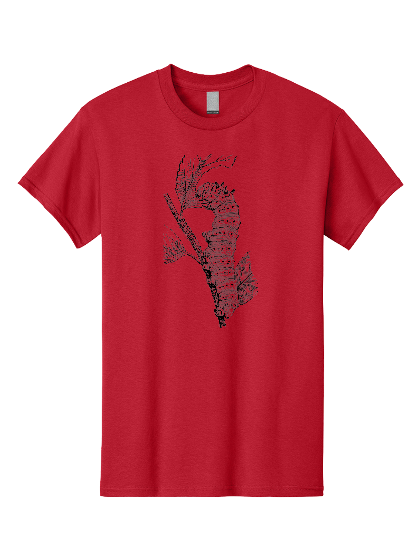 Caterpillar-On-Leaf-1 Men'S Graphic Tee, 100% Cotton, Comfortable Casual Summer Wear, Machine Washable, Caterpillar Eating Leaf, Insect Metamorphosis, Wildlife Illustration, Caterpillar Stage, Leaf Damage, Insect Life Cycle, Garden Pest Aab519