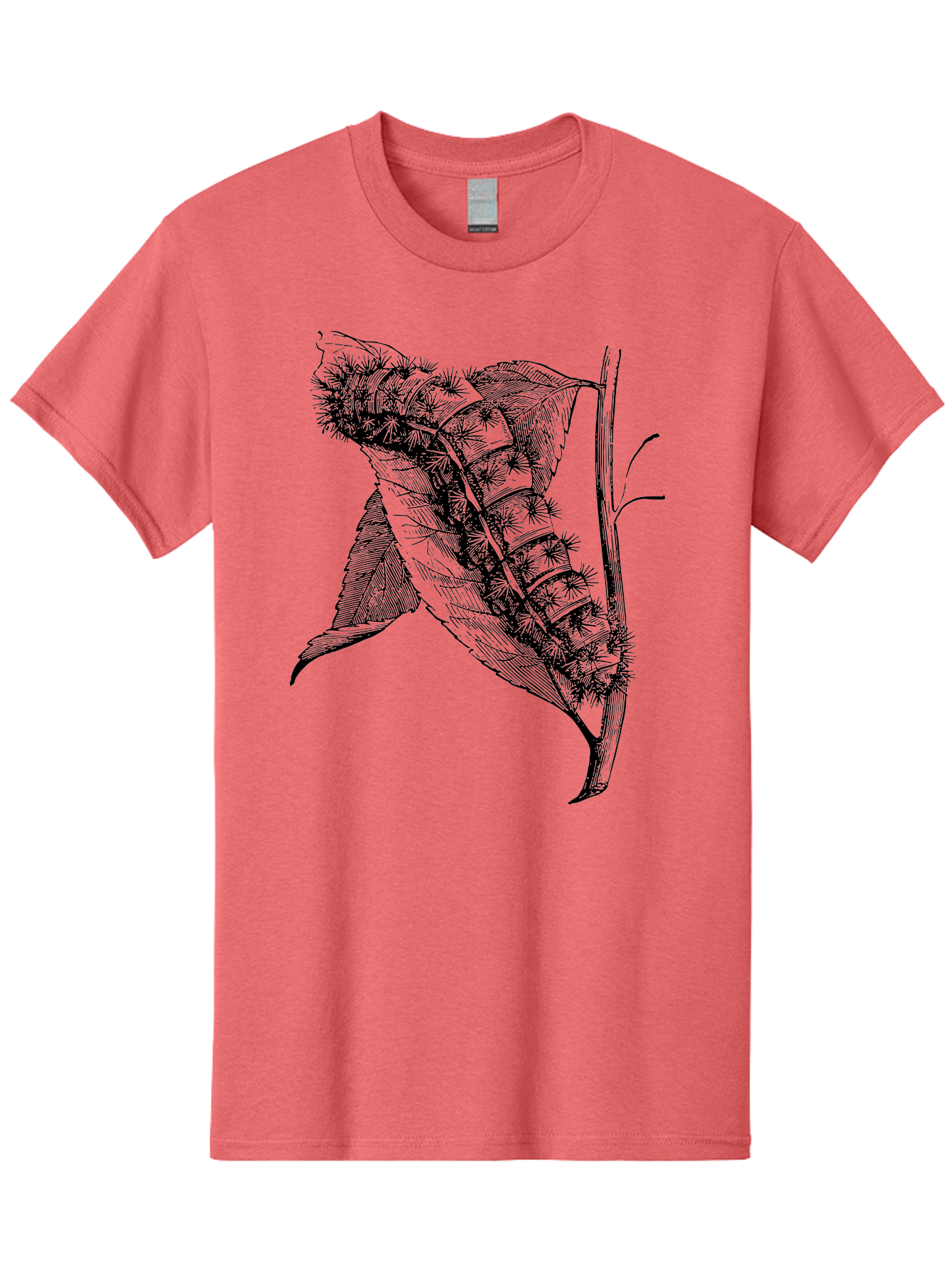 Caterpillar-On-Leaf Men'S Graphic Tee, 100% Cotton, Comfortable Casual Summer Wear, Machine Washable, Caterpillar On A Leaf, Insect Life Cycle, Metamorphosis, Nature Illustration, Botanical Art, Wildlife, Detailed Drawing, Spiky Caterpillar, Aab520