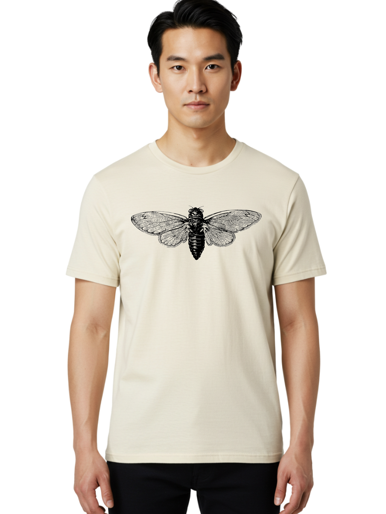 Cicada Men'S Graphic Tee, 100% Cotton, Comfortable Casual Summer Wear, Machine Washable, Cicada Insect, Insect Illustration, Bug Art, Entomology, Wildlife Graphics, Insect Wings, Detailed Drawing, Black And Green, Cicada Species Aab523