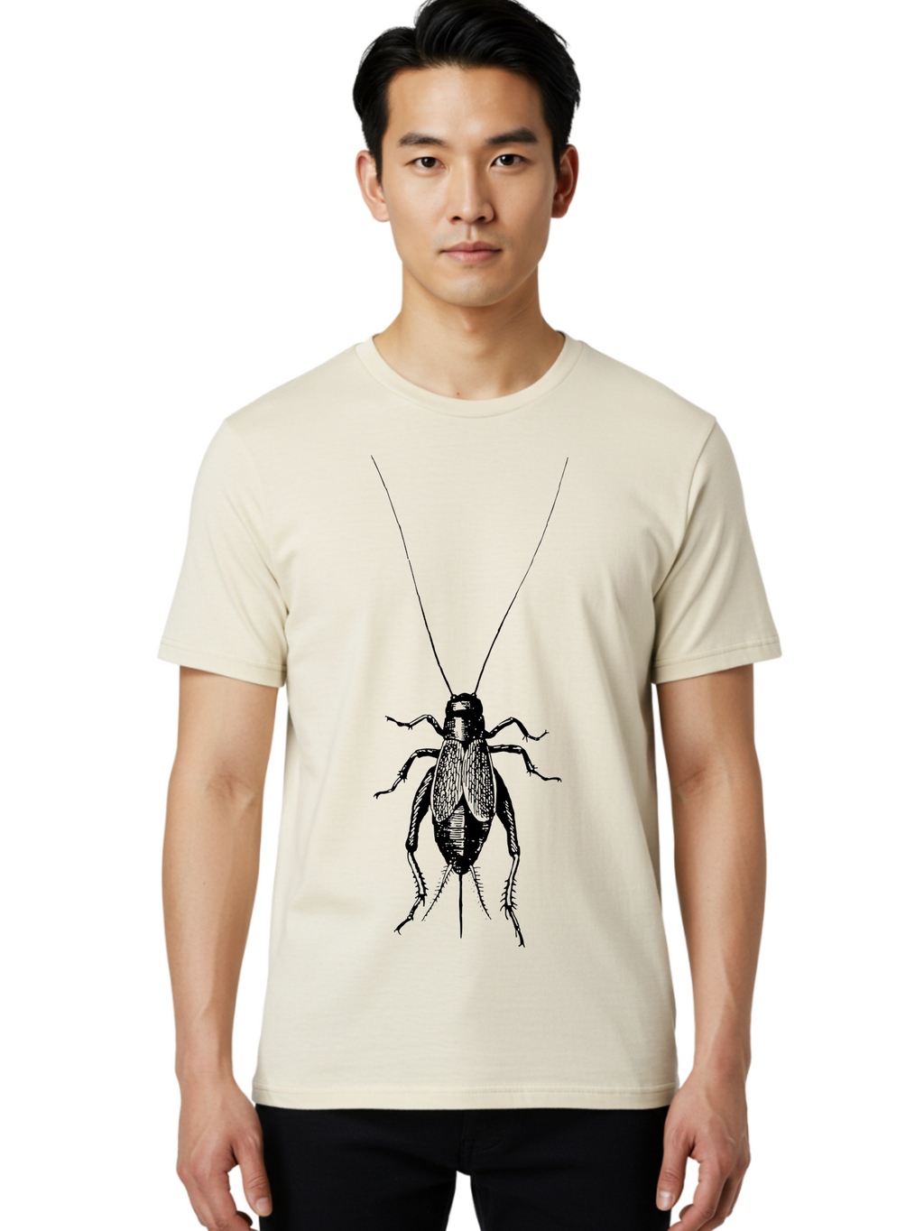 Cricket-1 Men'S Graphic Tee, 100% Cotton, Comfortable Casual Summer Wear, Machine Washable, Black Cockroach, Insect Silhouette, Detailed Illustration, Creepy Crawlies, Entomology Art, Bug Graphics, Vector Design, Pest Control Imagery Aab524